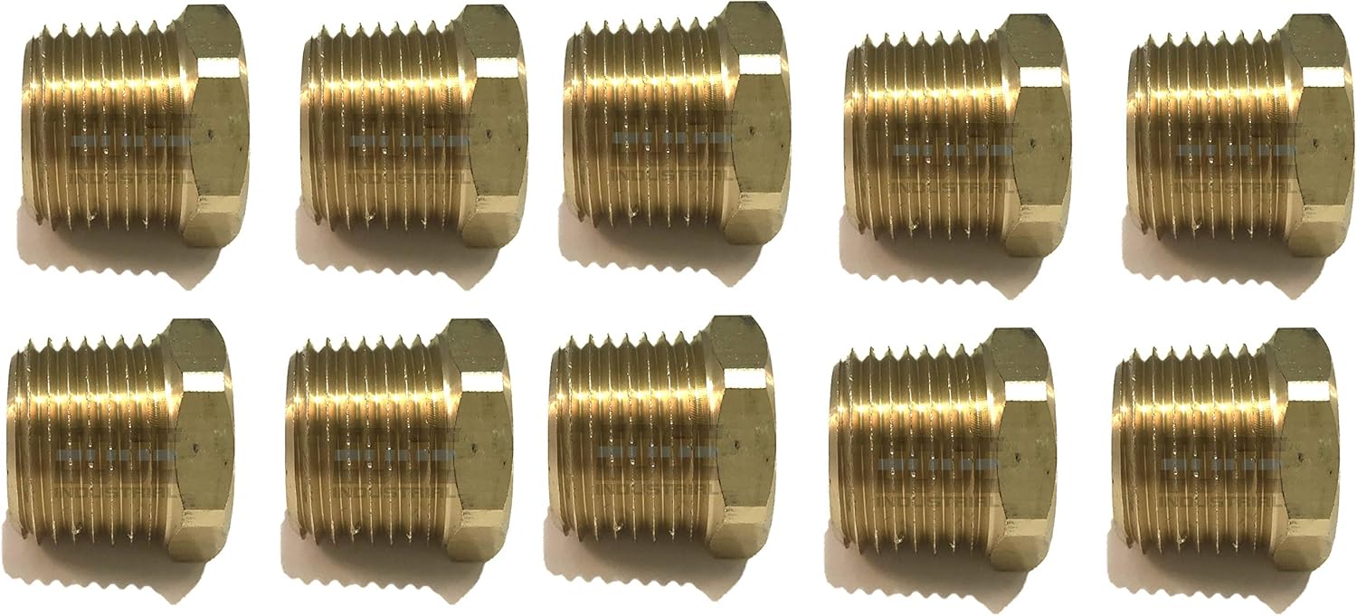 Brass CORED HEX Plug 1/2" Male NPT MNPT Fuel/AIR/Water/Oil/Gas WOG (Qty 010)