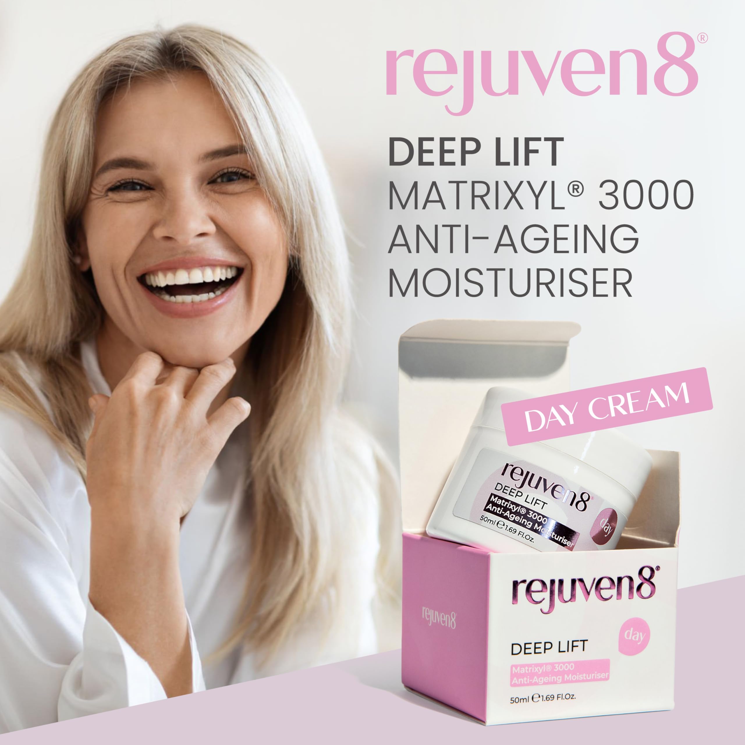 Rejuven8 Deep Lift Day Cream with Matrixyl 3000, Marine Collagen, Retinol & Vitamin E, Anti Ageing Moisturiser for Women - Image 2