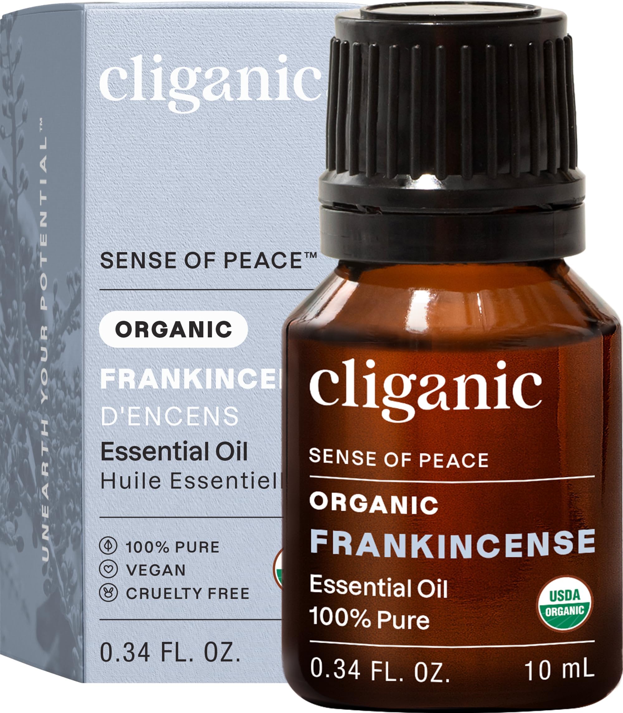 Cliganic USDA Organic Frankincense Essential Oil - Boswellia Serrata, 100% Pure Natural Undiluted (10ml), Therapeutic Grade for Aromatherapy | Premium Certified Organic, Non-GMO