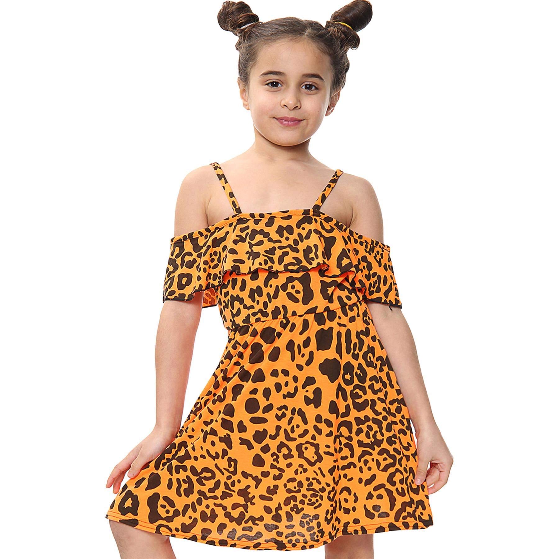 A2z 4 Kids Girls Leopard Neon Orange Off Shoulder Skater Outfit Stylish And Trendy Party Wear - Leopard 260 Off Shoulder N.orange._13