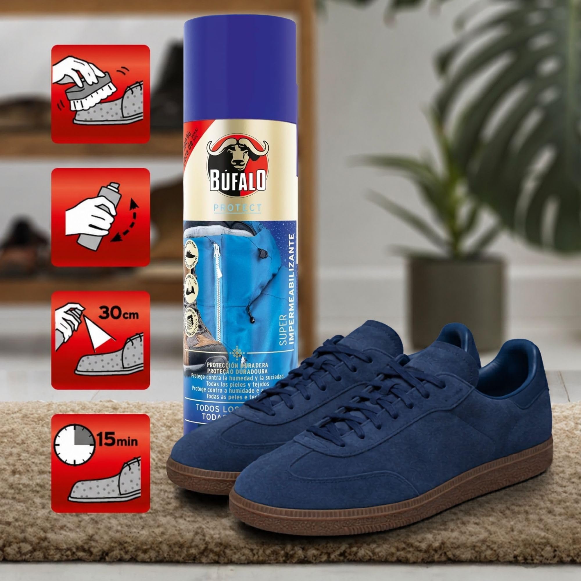Búfalo Spray Impermeabilizante Calzado 250ml Protector Zapatillas Transparente Repelente Agua Suciedad