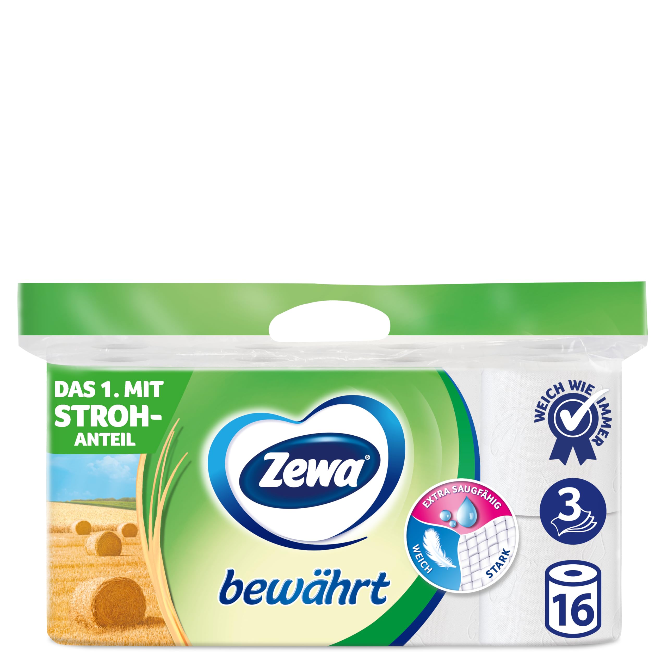 Zewa Toilettenpapier trocken bewährt, weiß, 3-lagig, 3er Pack (3 x 16 Stück)