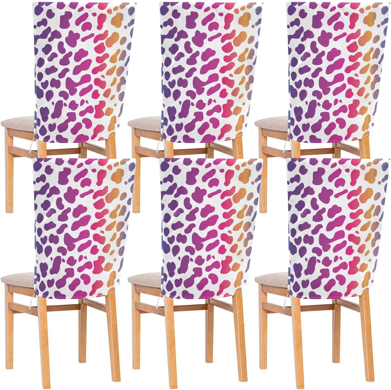 ALAZA Leopard Spots Gradient White Chair Back Cover Set of 6, Washable Reusable Removable Chair Slipcovers Decorative Chair Cover for Home Kitchen Wedding Party
