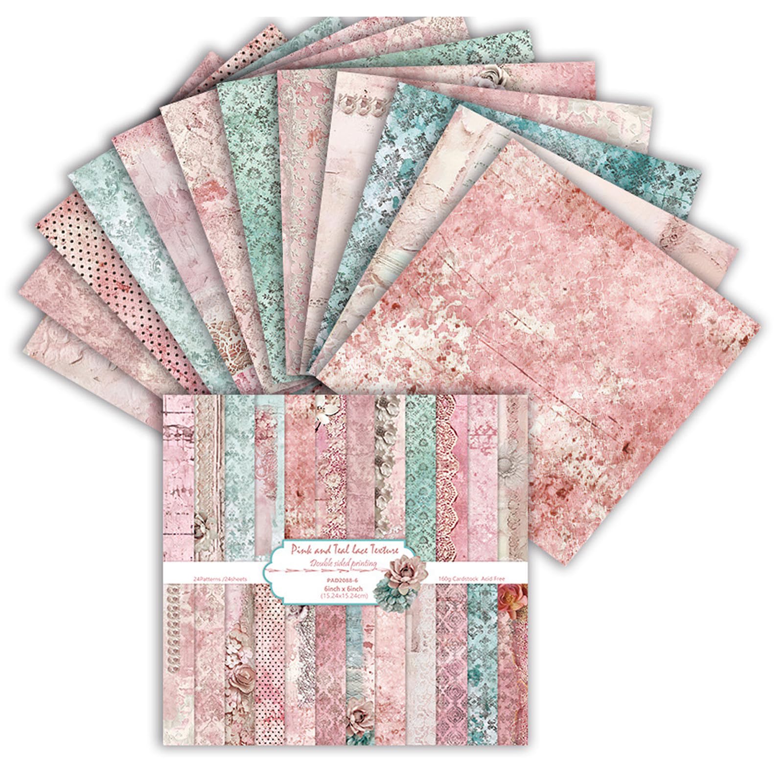 MerwDeeyt Scrapbook Papier 24 Blat Buntes Muster Bastelpapier, Doppelseitiges Blumen Motivpapier Vintage Dekopapier für Journal Scrapbooking Fotoalbum Dekoration (Vintage 4, 15,2 x 15,2 cm)