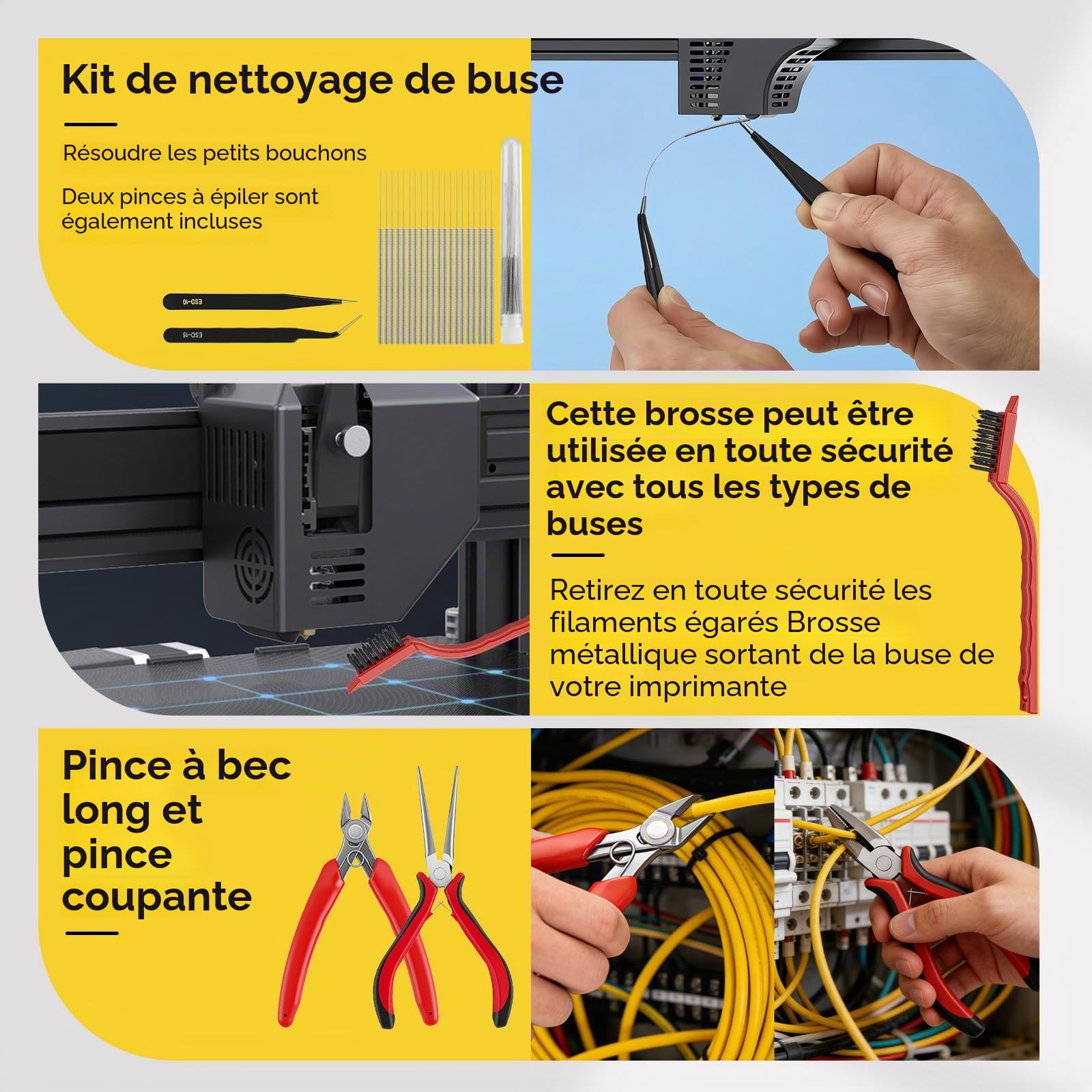 Kit d'Outils pour Imprimante 3D,Set de Post-Traitement et d'entretien avec Polisseur Électrique,Set de Nettoyage de Buse,Outil Ébavureur,Outils de Décollage pour Toutes Les Imprimantes 3D(136 Pièces)