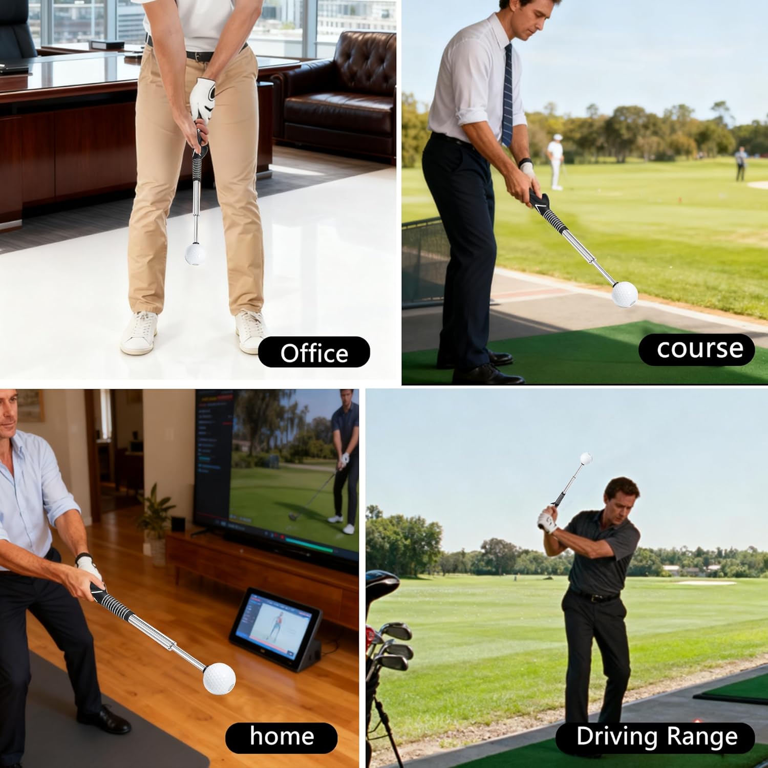 Retractable Golf Swing Trainer, for Low Ceiling & Indoor & Outdoor Practice, Golf Grip Trainer for Right-Handed Golfers, Grip Correction & Swing Click Feedback Training Aid for Beginners to Pros