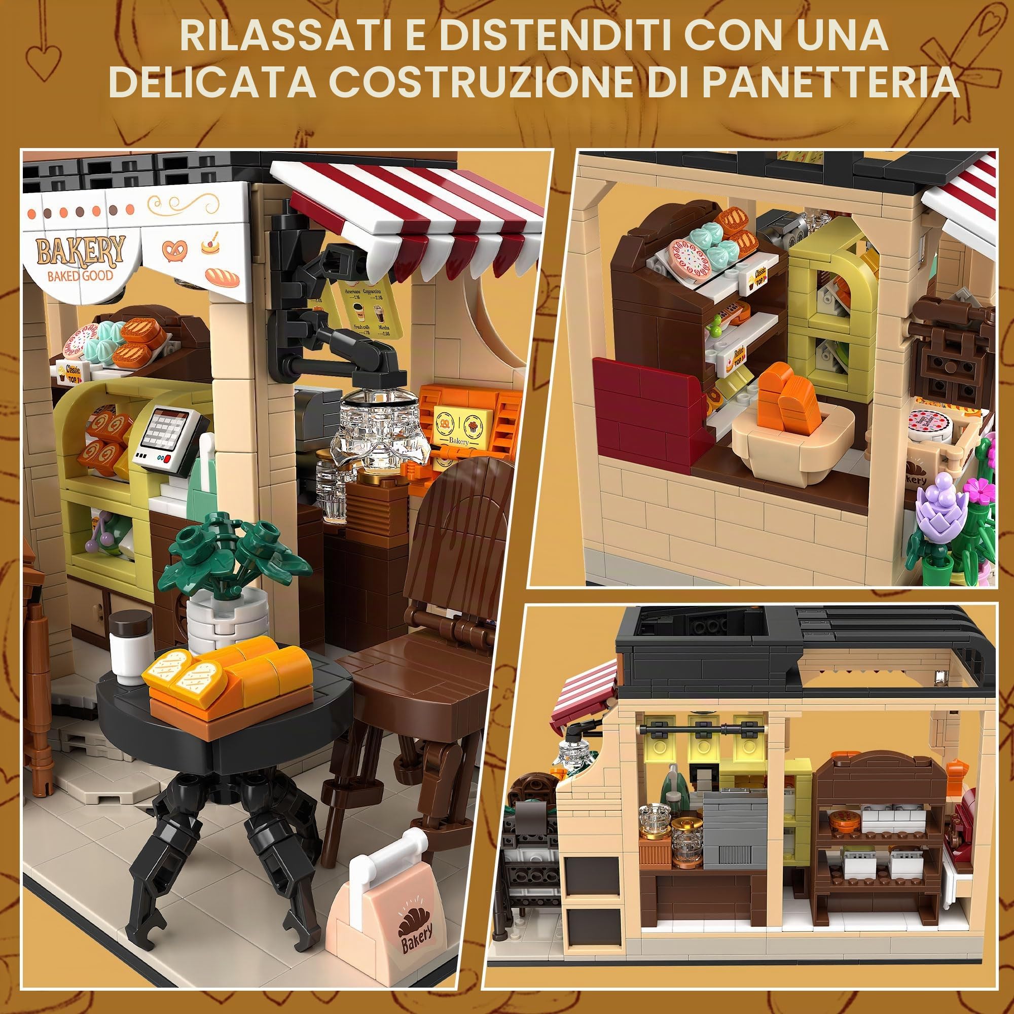 TYCOLE Set di Costruzioni City Baking House, 1205 Pezzi, Giocattolo da Costruzione a Tema Cibo, Decorazioni Divertenti per Casa e Ufficio, Compleanno per Bambini e Bambine dai 6 Anni in su e Adulti