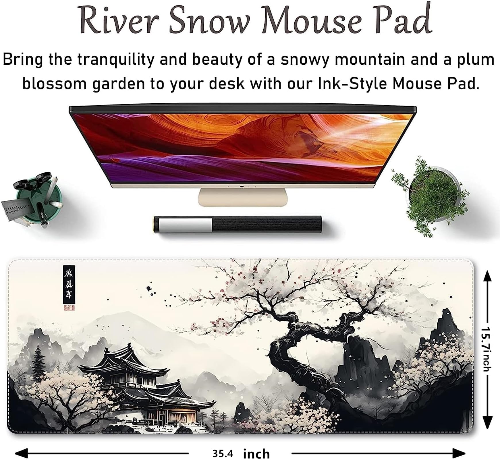 Donboly Gaming Mouse Pad Japanese Pagoda And Cherry Blossom Branch Oversized Mouse Pad, Extended Large Mouse Mat Desk Pad, Stitched Edges Long Non-Slip Rubber Base Mouse Pad(90x40cm, Sakura): Mouse Pads