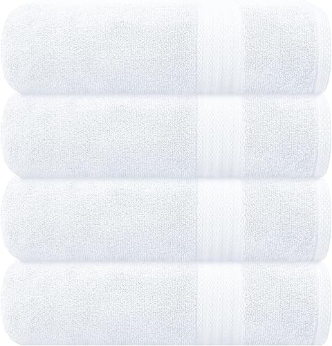 GLAMBURG - Juego de 4 toallas de baño de algodón premium, 100% algodón puro, ideal para uso diario, ultrasuaves y altamente absorbentes, 27 x 54