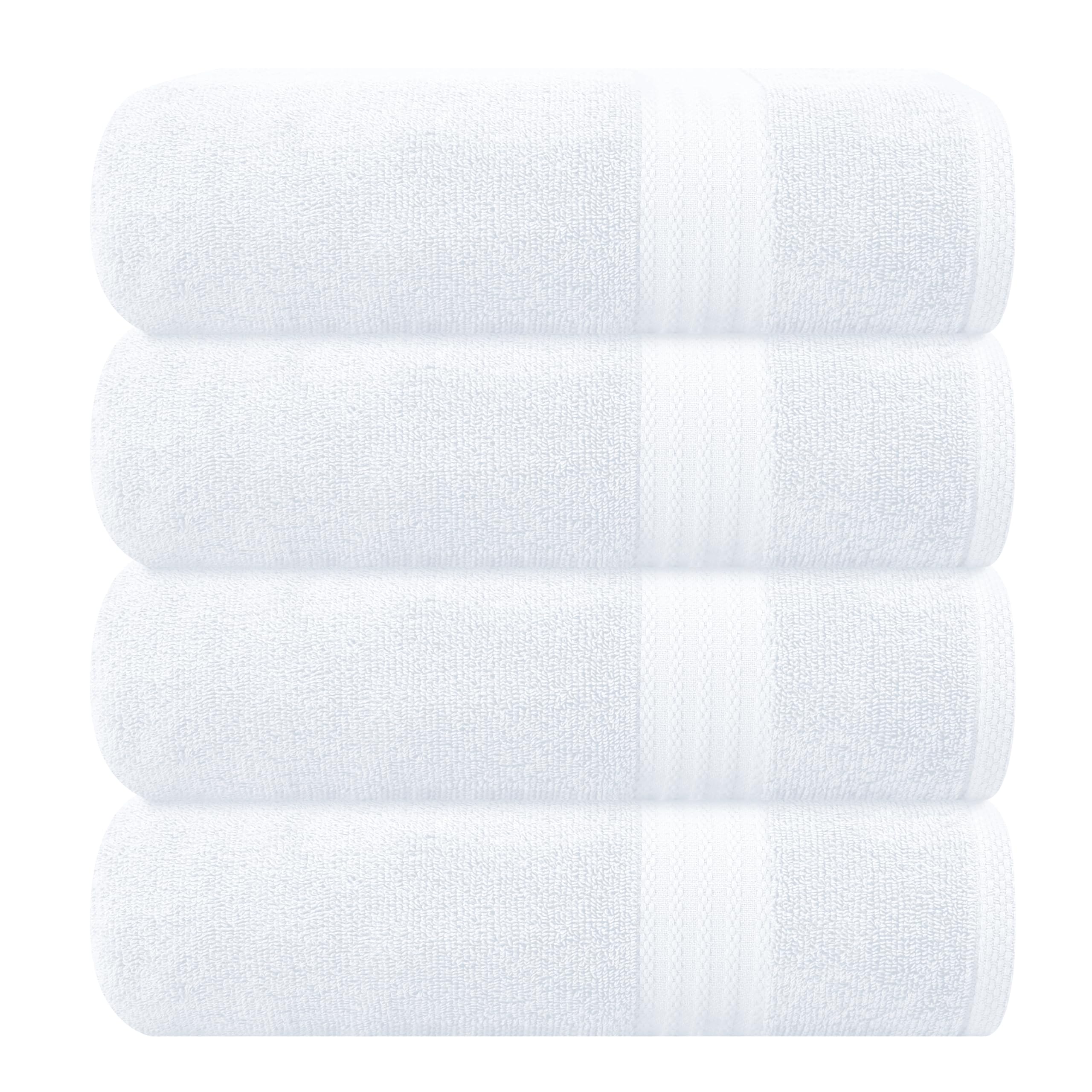 GLAMBURG Premium Cotton 4 Pack Bath Towel Set - 100% Pure Cotton - 4 Bath Towels 27x54 - Ideal for Everyday use - Ultra Soft &amp; Highly Absorbent - White