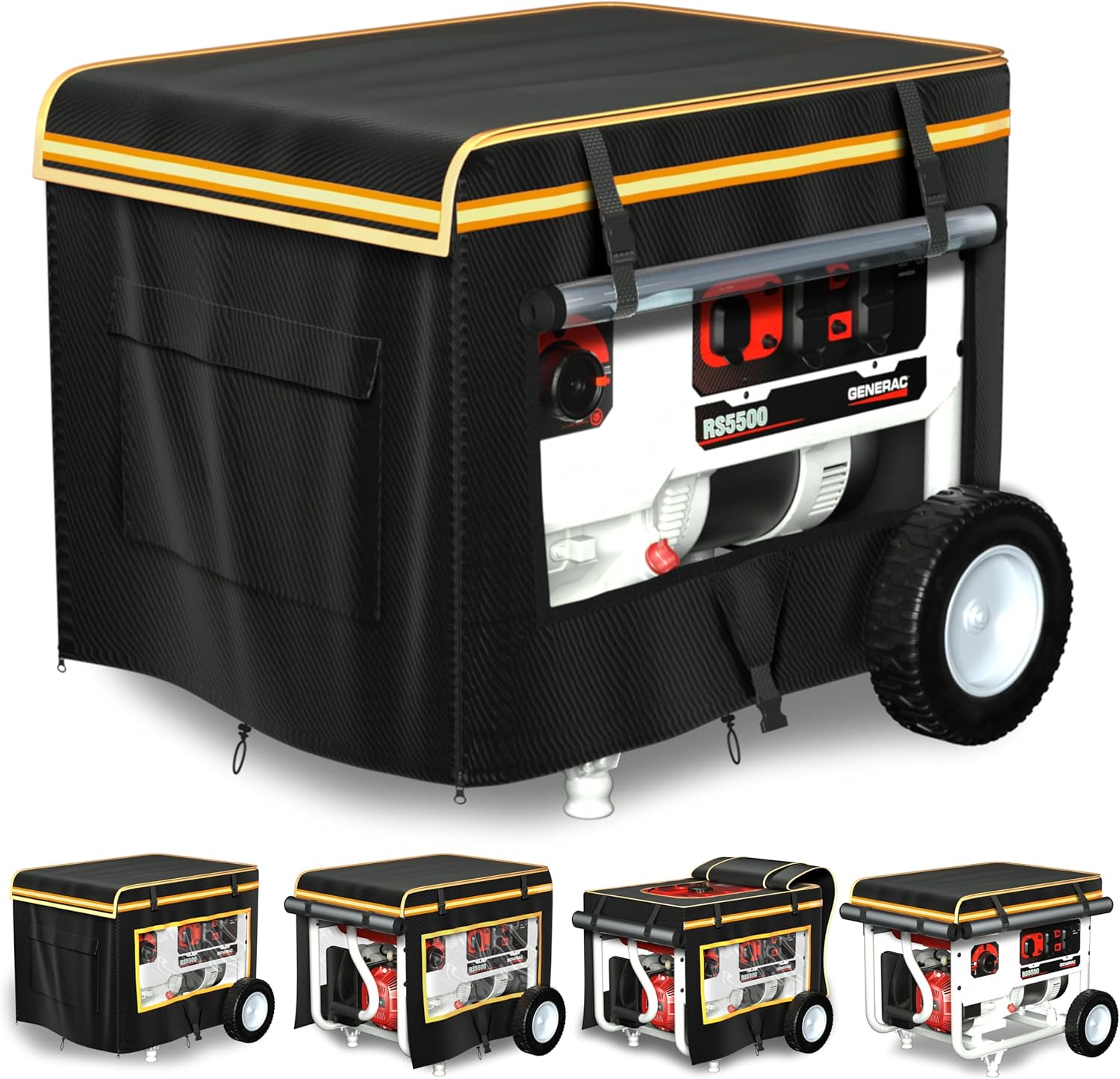 Generator Covers While Running, 28"L x 20"W x 20"H Heavy Duty Waterproof Generator Covers for Outside, Compatible with 3000W-5000W Generator, Clear Windows to See Gauges, Black Black 28"L x 20"W x 20"H