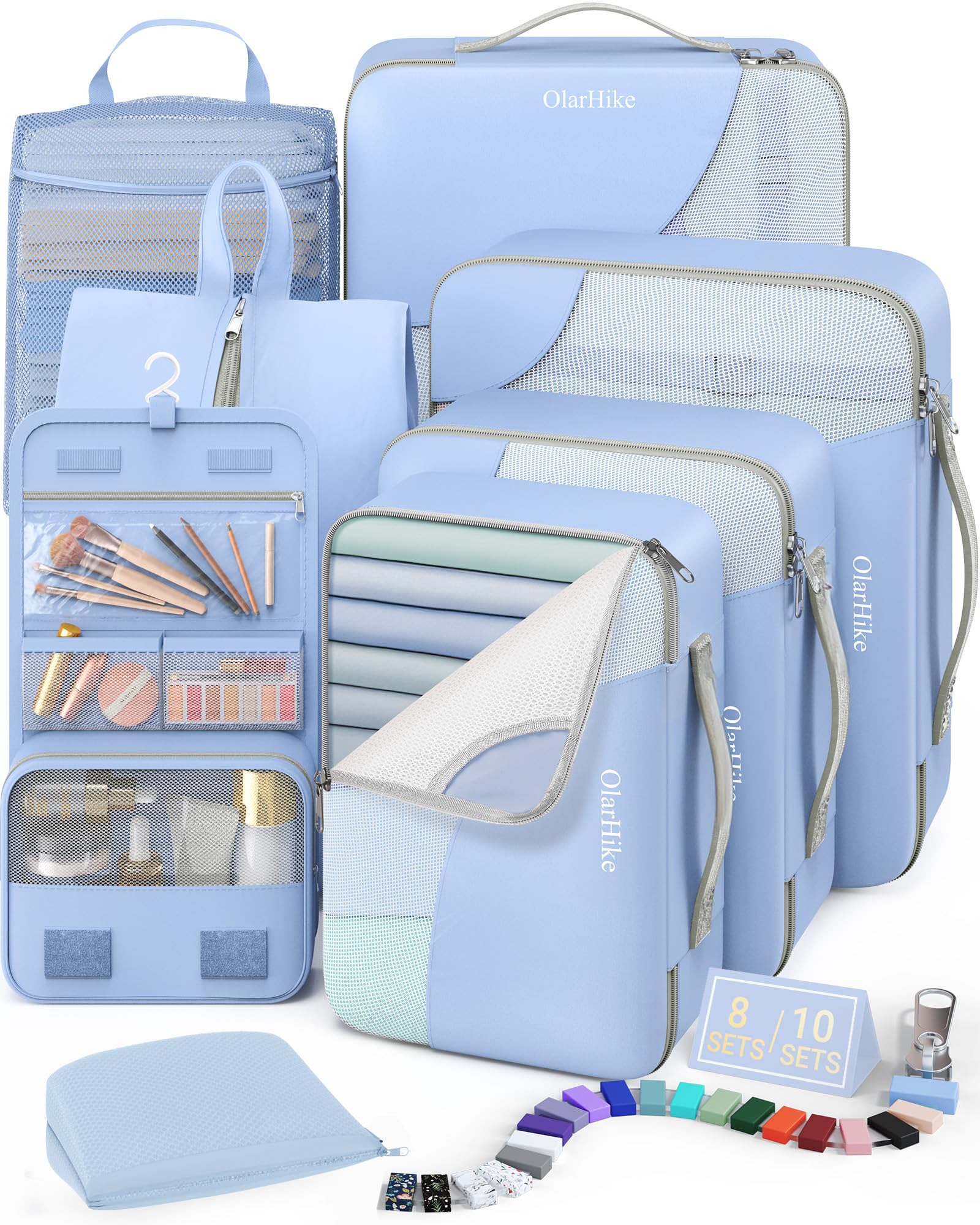 OlarHike 8 Set Packing Cubes for Travel,Gifts for Women Mom,Anti-Tearing Suitcase Organizer,with Over 1000 pcs Mesh Holes,Vacation Essentials &amp; Accessories for Cruise Ship