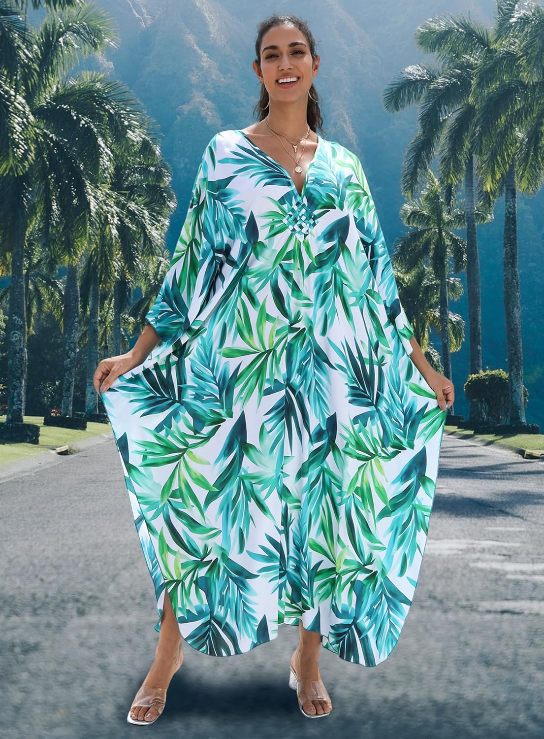 Kaftan Dress for Women,2025 Plus Size Hawaiian Batwing Sleeve Beach Cover Up Summer Swimsuit Dresses - Image 4