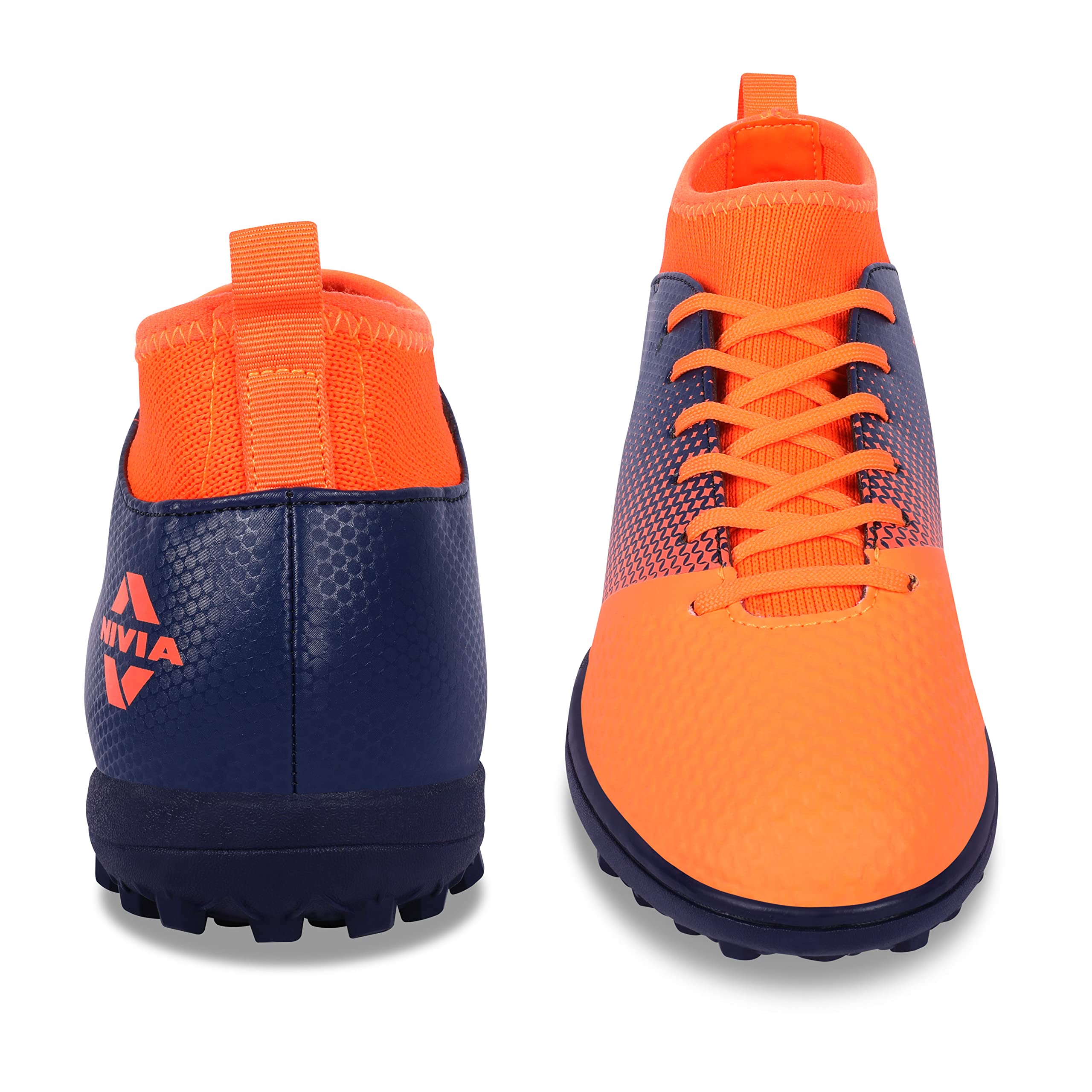 Nivia Ashtang Futsal Shoes for Turf Ground for Mens | Rubber Studs with PU Synthetic Leather Upper | Die Cut Light Weight Insole | Ideal for Hard Surfaces Artificial Turf Surfaces (F. Orange) UK-10 2