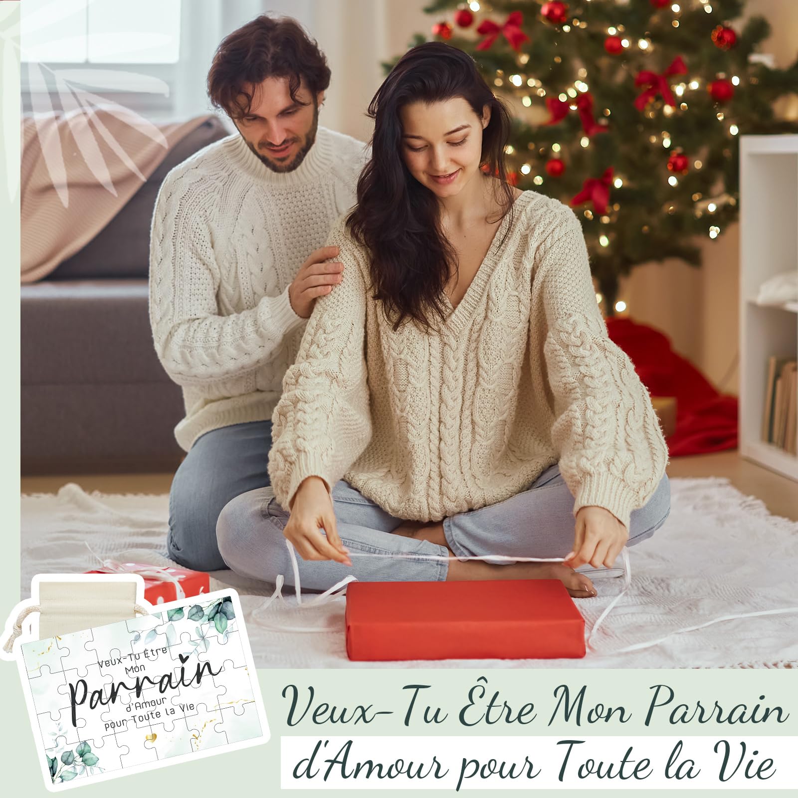 Threan Puzzle Marraine En Bois – 24 Pièces 15x10 Cm – Cadeau Demande Marraine Avec Sac Cordon Toile, Pour Baptême Et Anniversaire