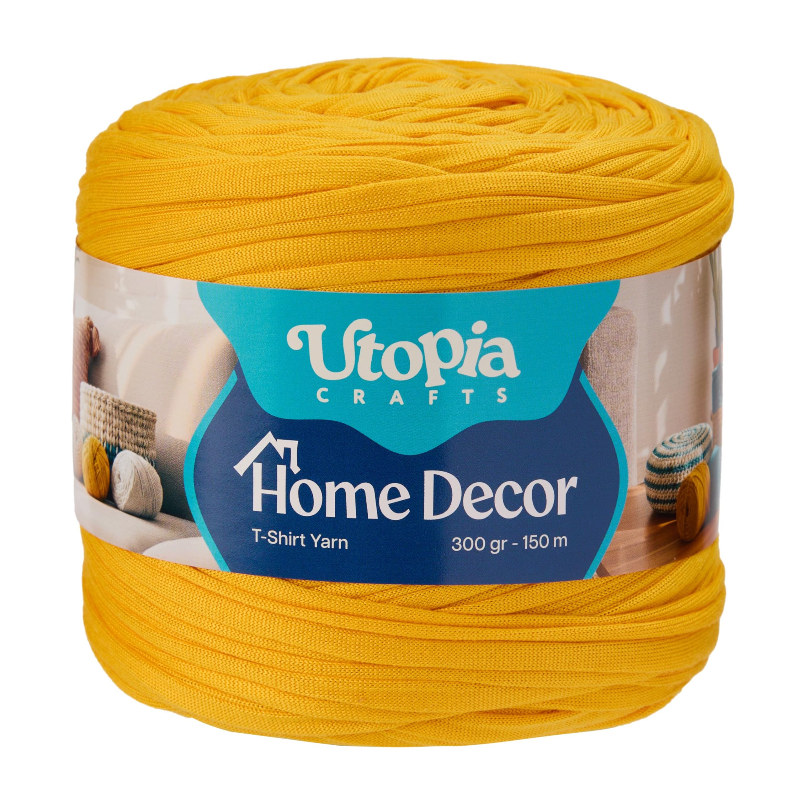 Utopia Crafts T-Shirt Yarn for Crocheting Bags & Baskets - Chunky Yarn for Crochet, Tshirt Tube Ribbon, 300g 150m, 5-7mm Jersey Cord (Sunflower Yellow)