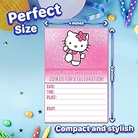 Vista 7 de Juego de 20 lindas tarjetas de invitación de cumpleaños con diseño de gatitos rosas y sobres – Ligeras (240g), invitaciones estilo postal