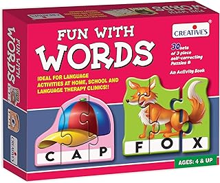 Fun with Words – Educational Word Puzzles Game for Kids | 30 Self-Correcting 3-Piece Puzzles Learn Letter Recognition, Spelling & Reading | Language Development Toy for Ages 4+