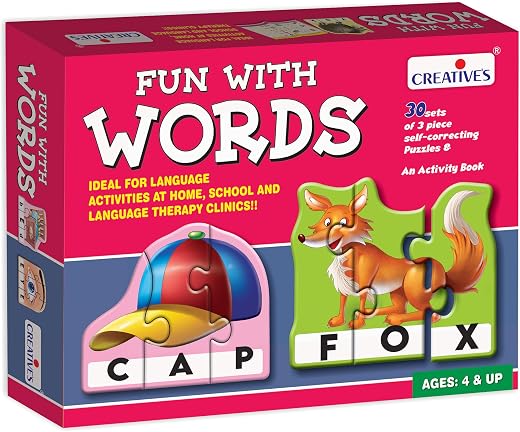 Creative's Fun with Words – Educational Word Puzzles Game for Kids | 30 Self-Correcting 3-Piece Puzzles Learn Letter Recog...