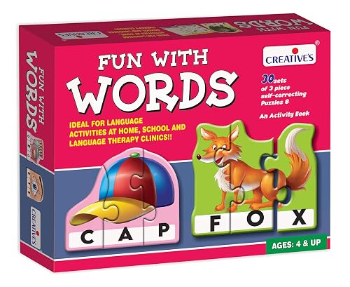 Creative's Fun with Words – Educational Word Puzzles Game for Kids | 30 Self-Correcting 3-Piece Puzzles Learn Letter Recognition, Spelling & Reading | Language Development Toy for Ages 4+