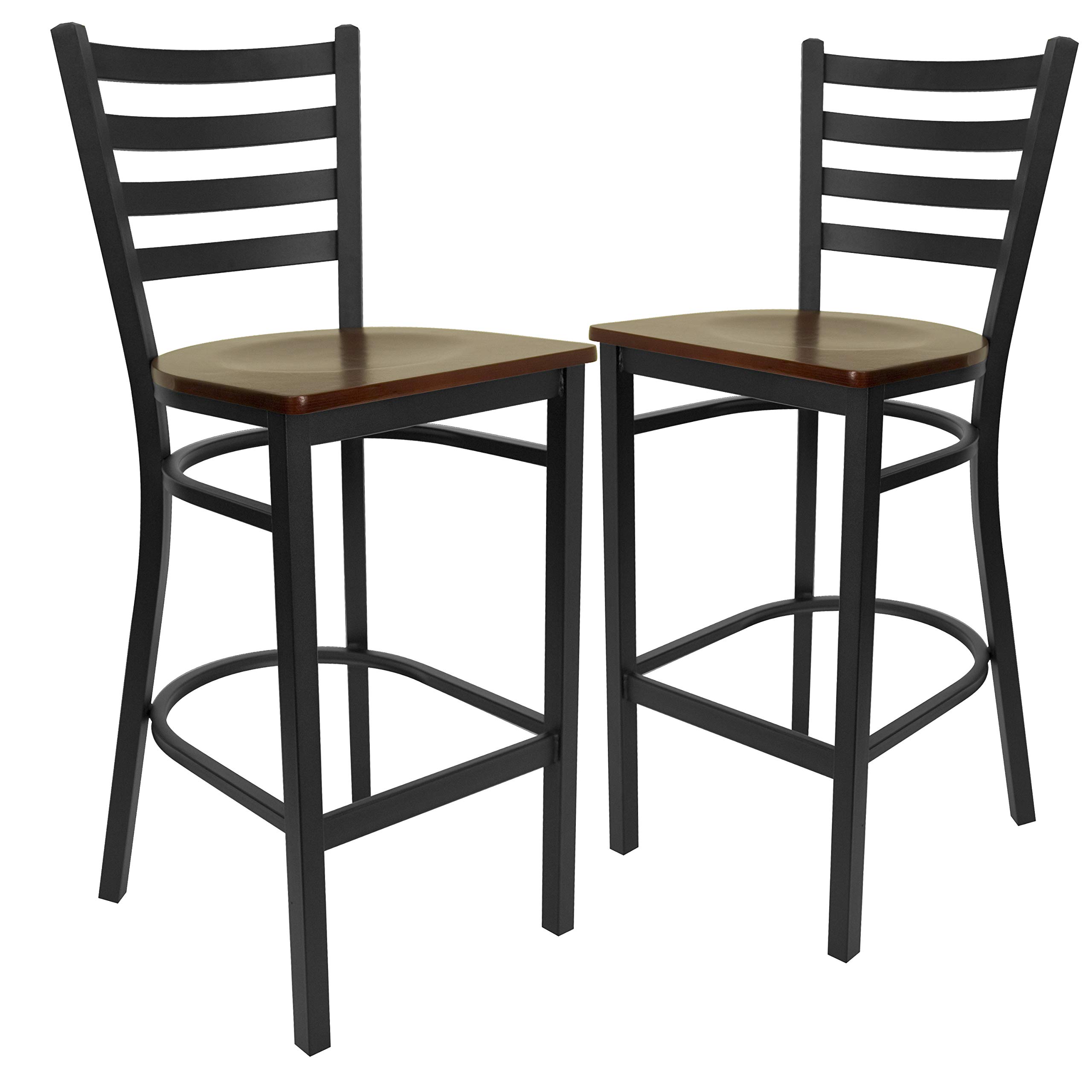 Flash Furniture Mahogany Wood Seat/Black Metal Frame / Set of 2 / Traditional Barstools