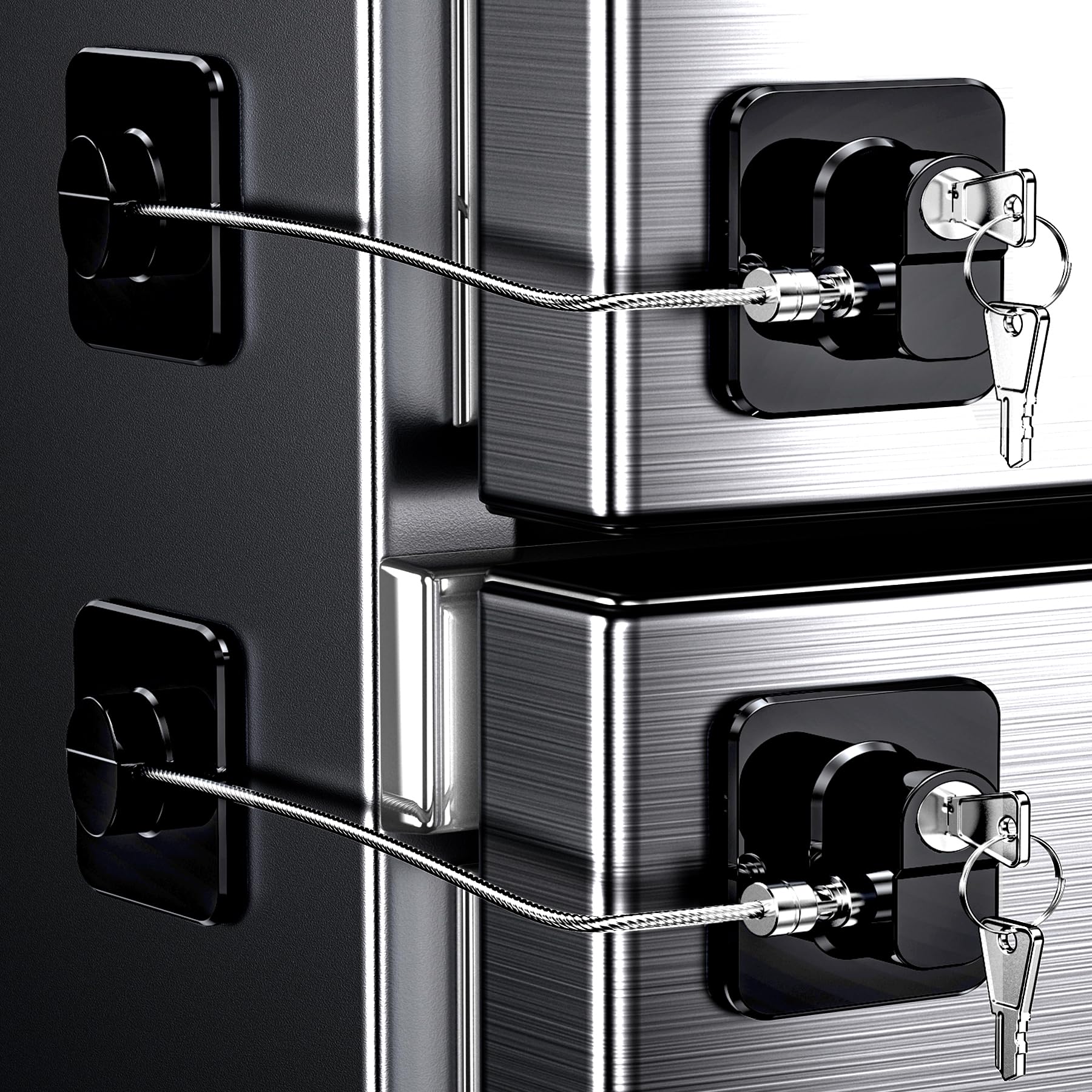 4 Pack Refrigerator Locks with Keys for Kids, Toddlers and Adults, Self Adhesive Child & Baby Proofing Fridge Latch for Double Door, French Door,