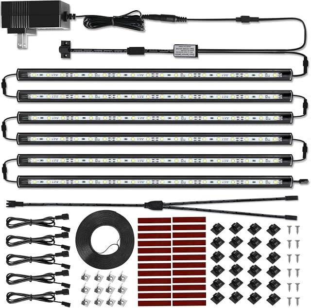 Litever LED Kit d'éclairage sécurisé. Commande de porte activée. 6 pcs Slim 12 Barres de lumière de pouce. Plug-in extensible linkable pour pistolet sûr, penderie, vitrine, dans-Cabinet sous le comptoir. 5000K