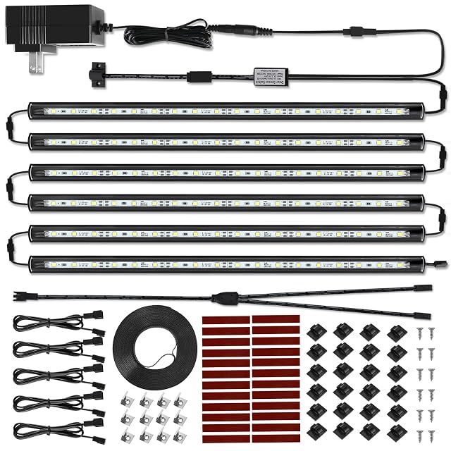 Litever LED Safe Lighting Kit Door Control Activated 6 pcs Slim 12 inch Light Bars Linkable Extendable Plug-in