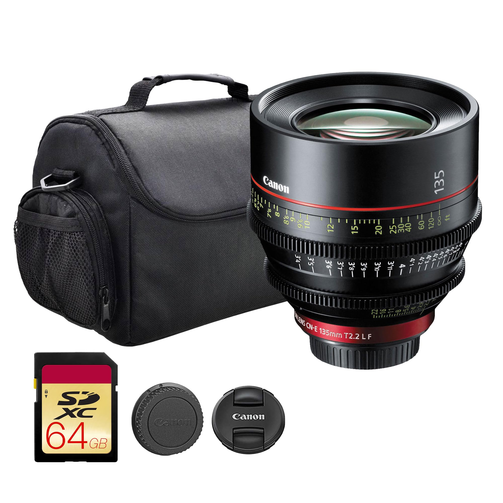 Canon CN-E 135mm T2.2 L F Cinema Prime Lens (EF Mount)|L-Series Full-Frame Telephoto Cine Lens with Fast T2.2 Aperture & Manual Focus Control| For Film & Studio Production (8326B001) + Bag + 64GB Card