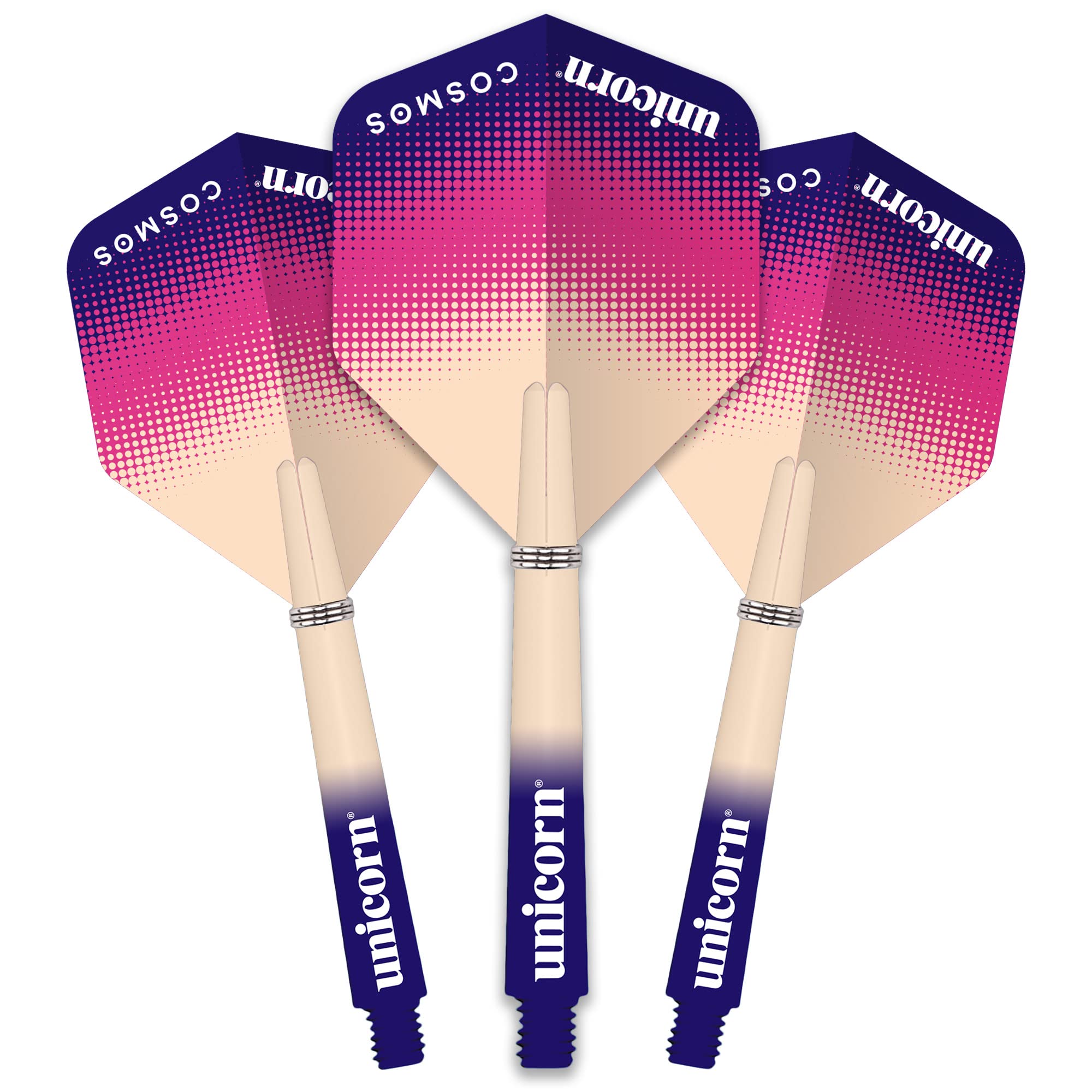 Unicorn Dart Shafts and Flights Set | Gripper 3 Cosmos | Durable Nylon | Medium 44.2mm | Purple Gradient | 3 Stems and 3 Flights