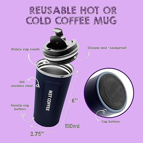 Miniatura 3 de M3Tbuys - Vaso aislado de acero inoxidable de 16 onzas, taza de viaje para café, a prueba de fugas, taza de café de viaje a prueba de derrames,
