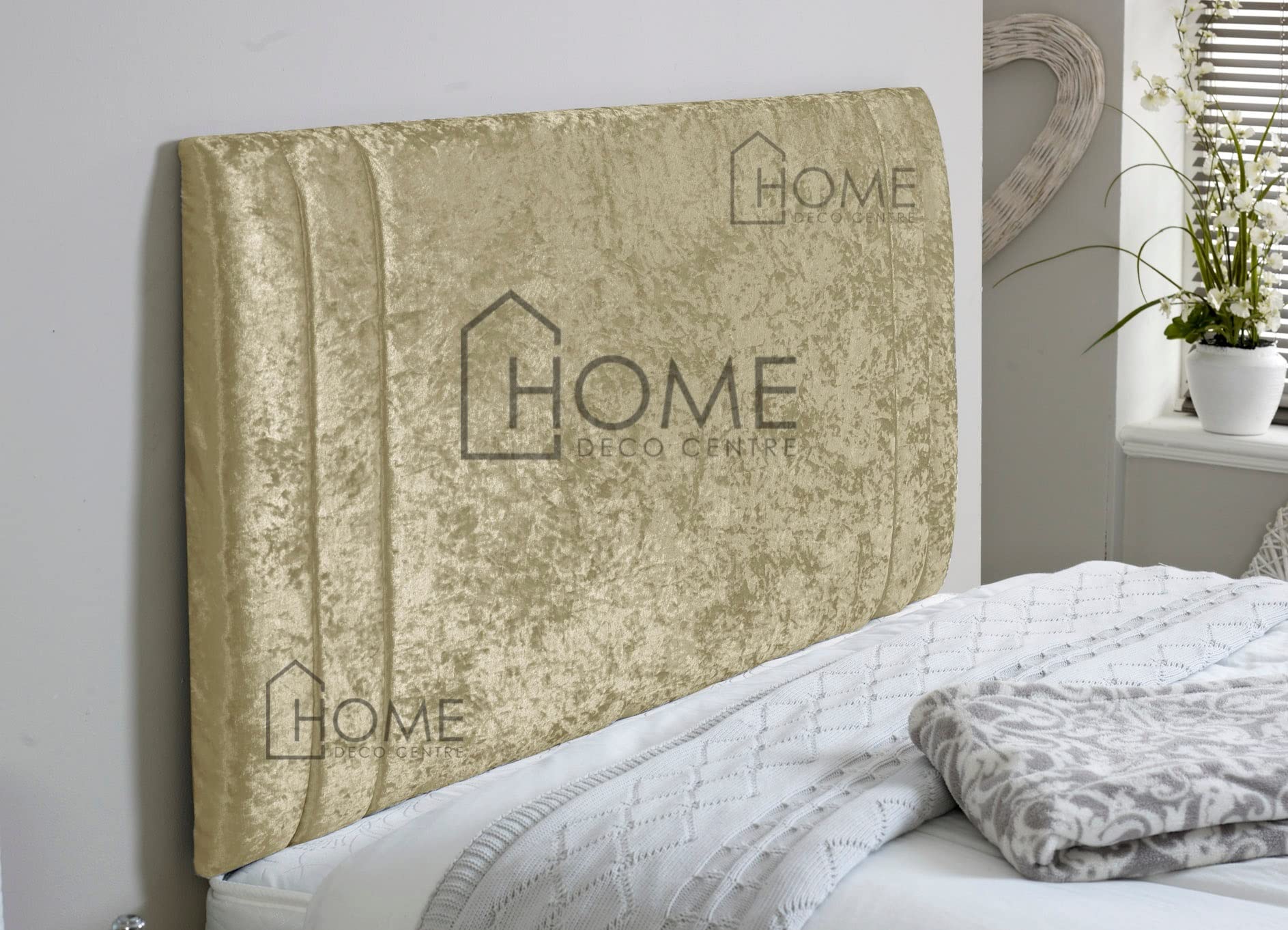 CROWNBEDSUK Denver Divan Bed Crushed Velvet Material Headboard 26 inches high |Headboard| Divan Bed| Crushed Velvet|Premium|Padding (Cream, 6FT (SUPERKING))