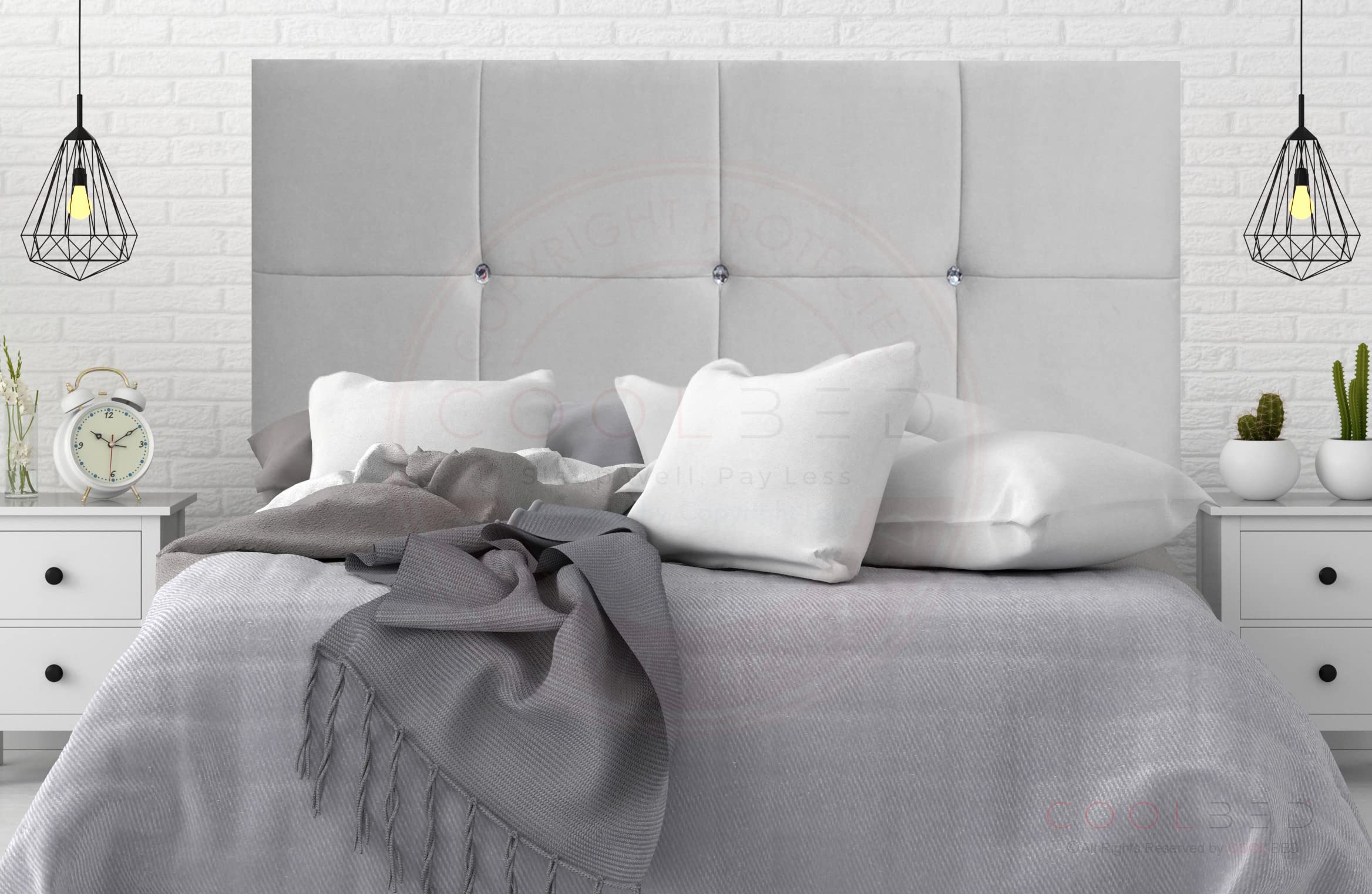 Plush Velvet Ayana 8 Cube Divan Bed Headboards 20โ or 24โ Height Upholstered Headboard (Double (4'6) - 20" (H), Silver Plush)