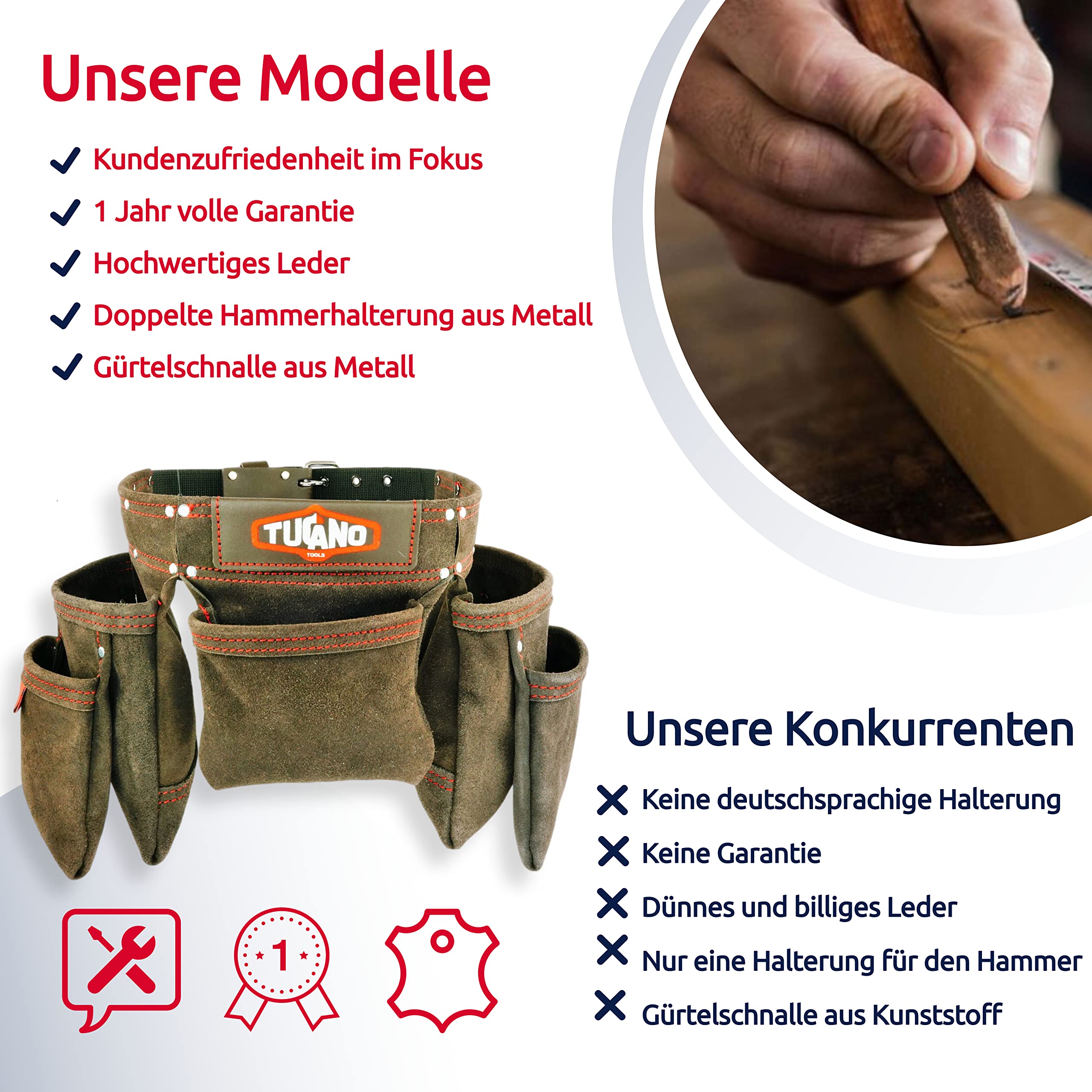 Werkzeuggürtel aus Leder für Rahmer, Tischler Perfekter Elektriker-Werkzeuggürtel und praktisch für Frauen. 12 Werkzeugtaschen für große Kapazität. Unser Werkzeug-Rig passt für Größe 81,3 cm bis 127