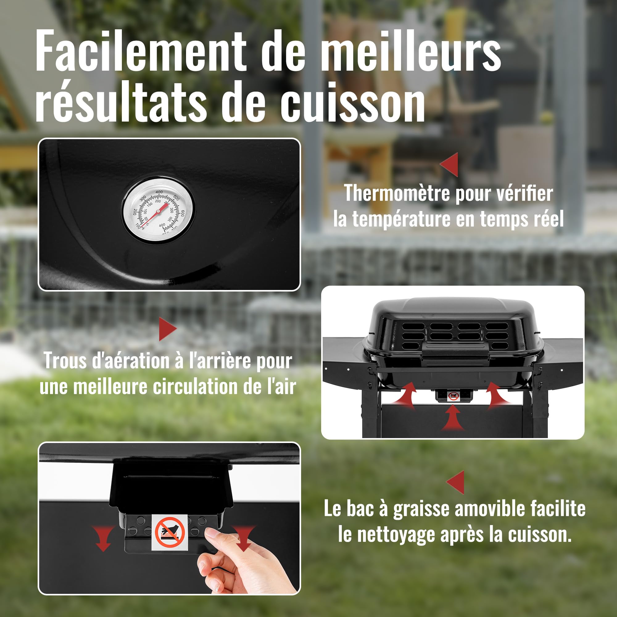 Royal Gourmet 2 Brûleurs Barbecue Gaz sur Chariot, 2 en 1 Plaque et Grille Combinés avec Tables Latérales Pliables et Couvercle, Puissance 5kW, Adapté pour Jardin et Camping, Noir