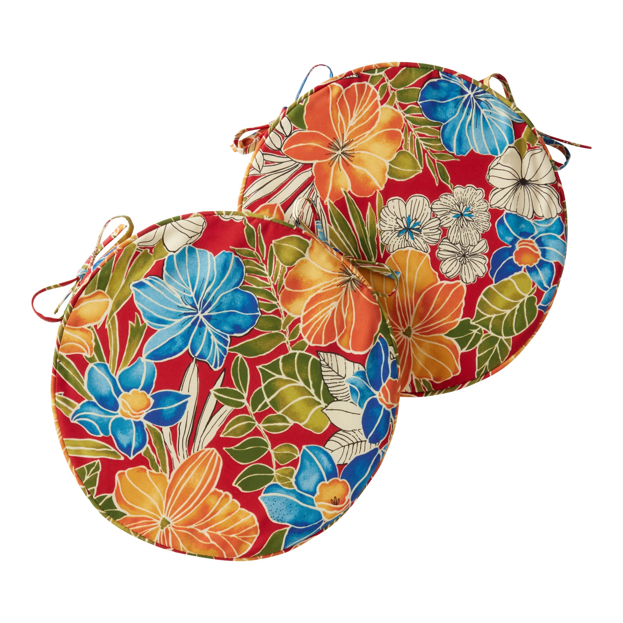 Greendale Home Fashions Outdoor 18-inch Round Reversible Seat Cushion, Aloha Crimson 2 Count