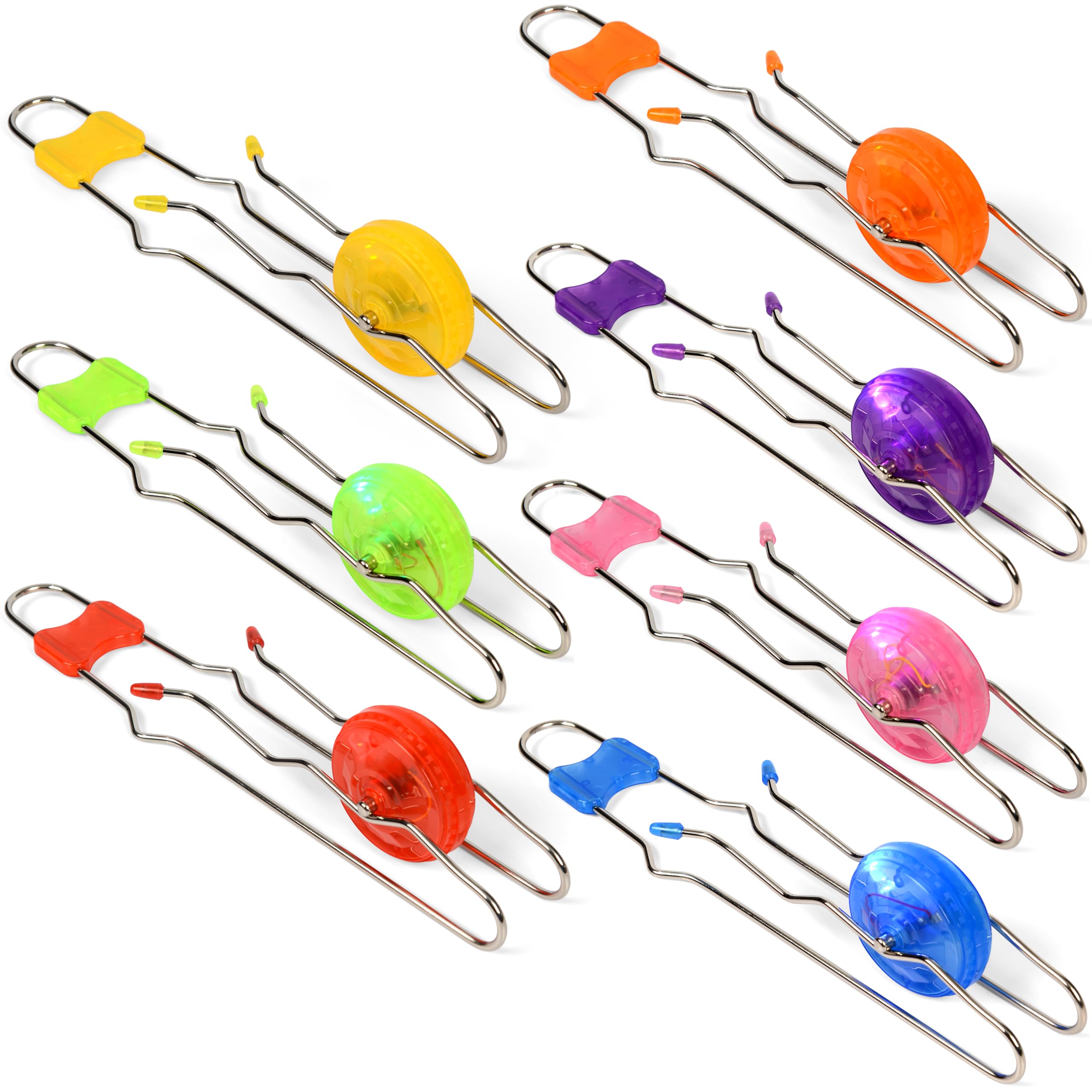 7 Pack Retro Light Up Gyro Wheels Set, 10.2'' Retro Magic Rail Twirler Sensory Toy with Spinning Wheel and Flashing LEDs, Stocking Fillers, Party Bag Fillers for Kids(7 Colors)