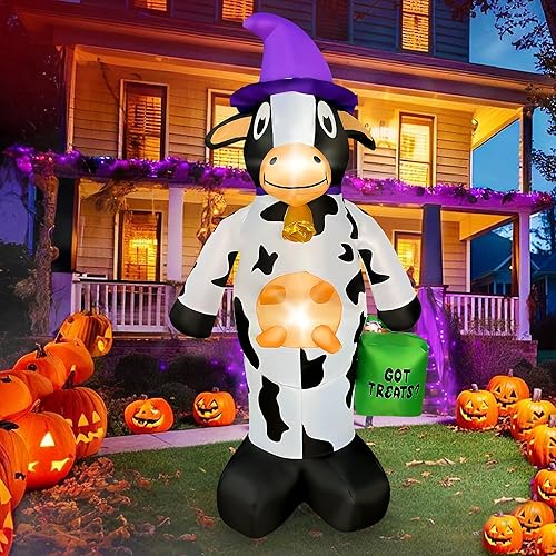 Decoración inflable de vaca de Halloween de 4 pies con luz LED, decoración inflable de Halloween al aire libre para fiesta de Halloween, interior,