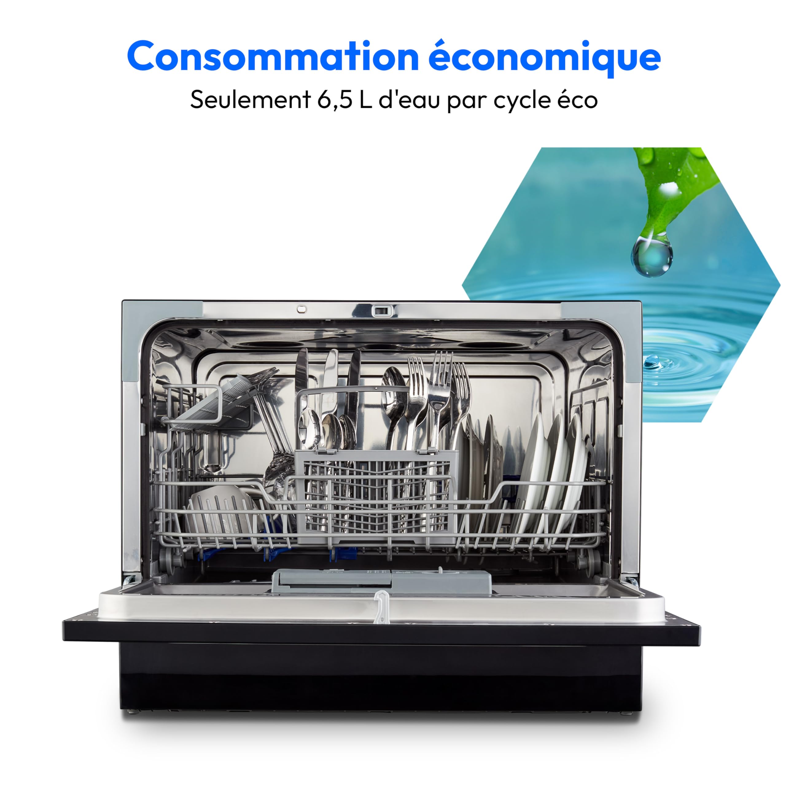MEDION Lave-vaisselle de table DWT 60 (capacité 6 couverts, 7 programmes, affichage LED, 47 dB, MD37496), noir