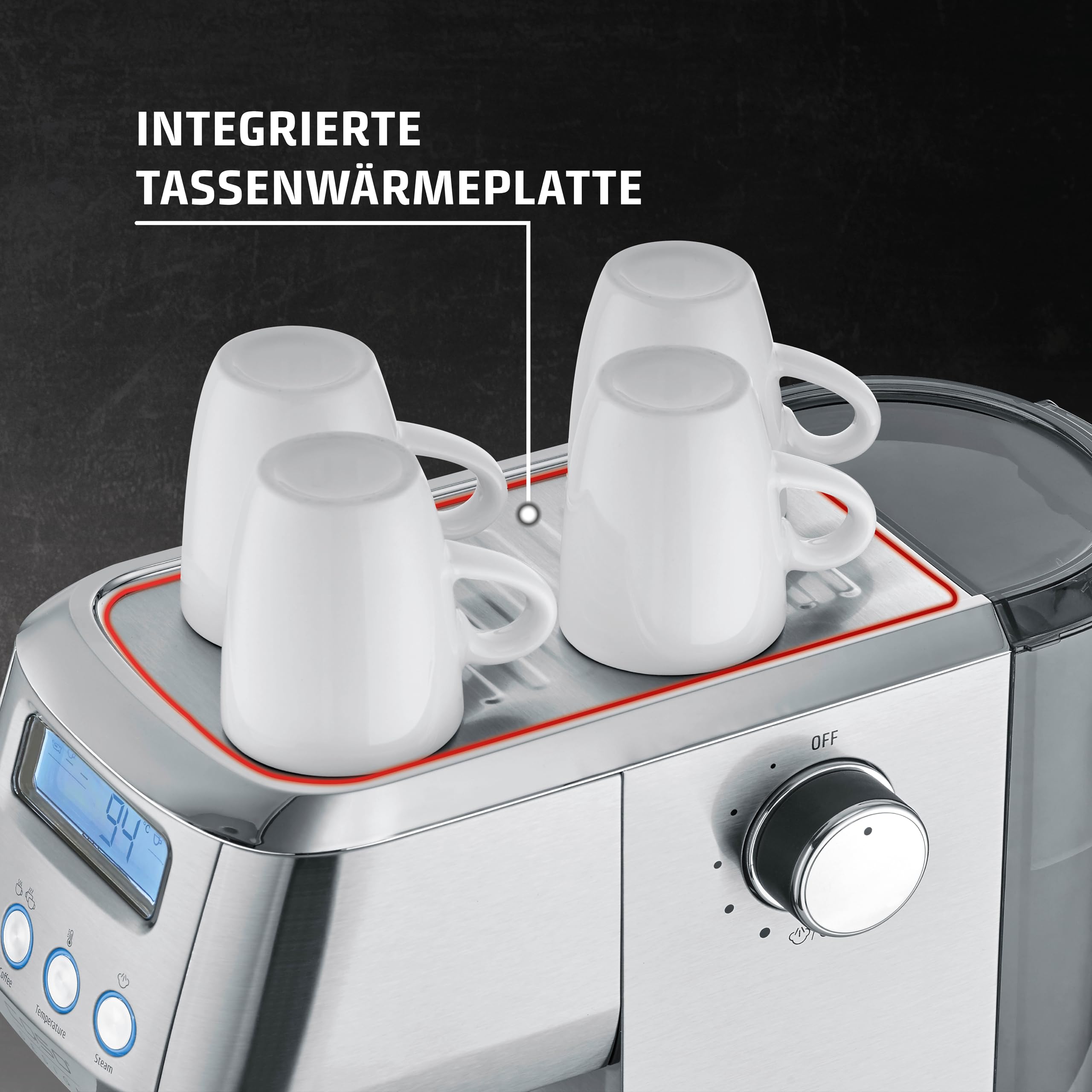 Caso EspressoGourmet Crema - Siebträgermaschine, Espressomaschine, mit Milchaufschäumer, Espresso, Cappuccino, Siebträger aus Edelstahl, 20 bar ULKA-Pumpe, Kaffeemaschine Kaffeepulver, ESE Pads