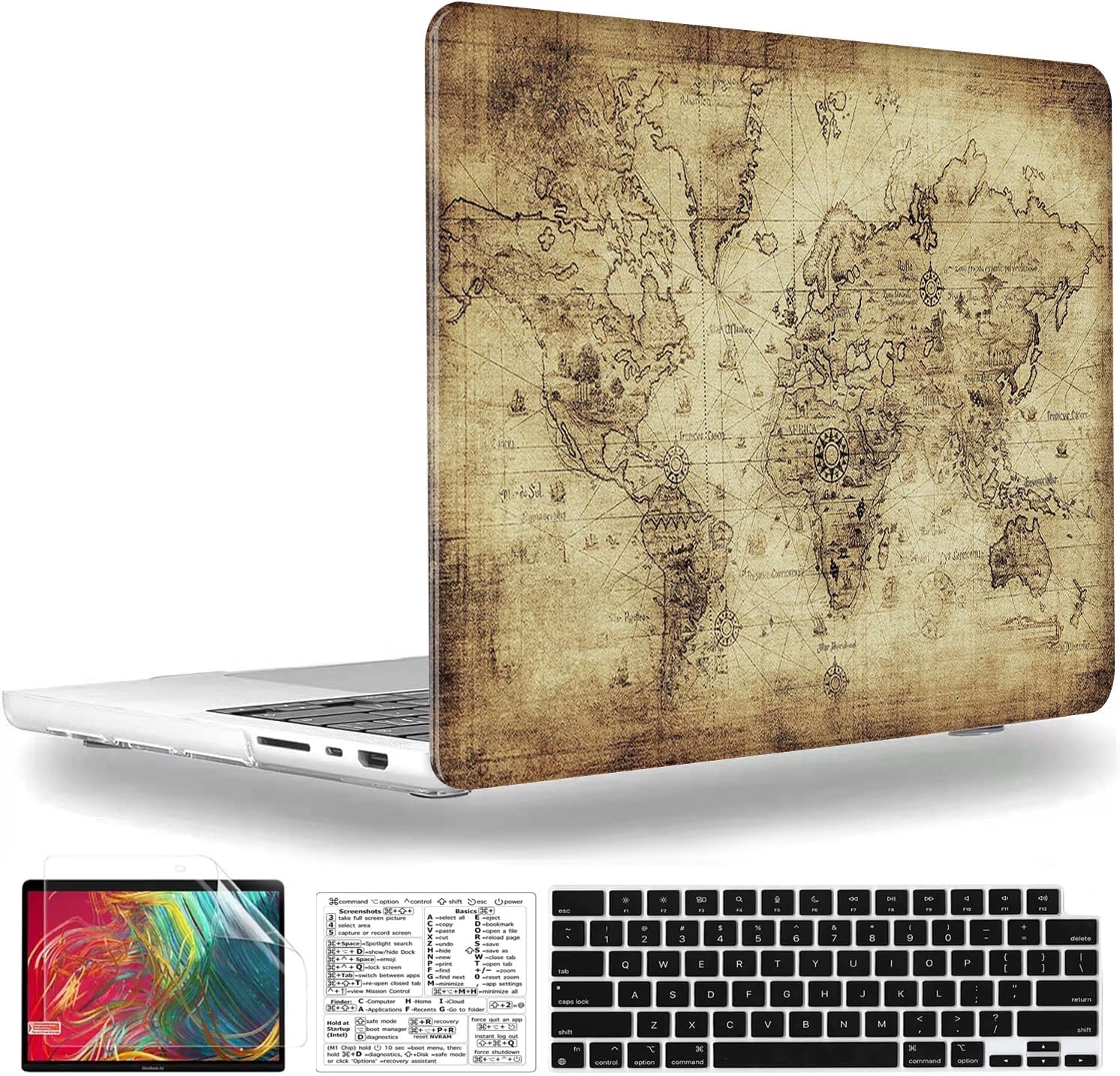 Compatible with MacBook Pro 14 Inch Case 2021-2026 M5 M4 M3 M2 M1 A3427 A3426 A3434 A3185 A3112 A3401 A2992 A2918 A2779 A2442 Hard Shell & Keyboard Cover&Mac OS Keyboard Sticker (Nautical Map)