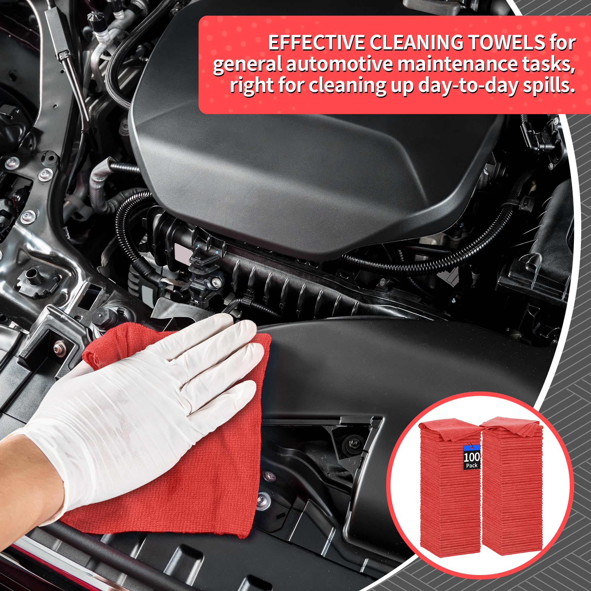 HOMERHYME Shop Towels - Paquete de 100 Trapos de Limpieza de Microfibra, absorbentes a Granel, sin Pelusas, para mecánicos, automoción, Industrias, Garaje y Limpieza, 11.5 x 11.5 Pulgadas, Color Rojo