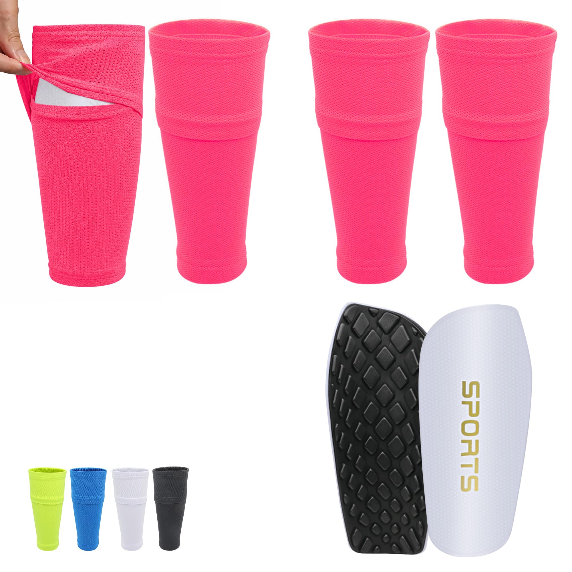 2 Pairs Shin Pad Sleeves with 1 Pair Insertable Football Shin Pads