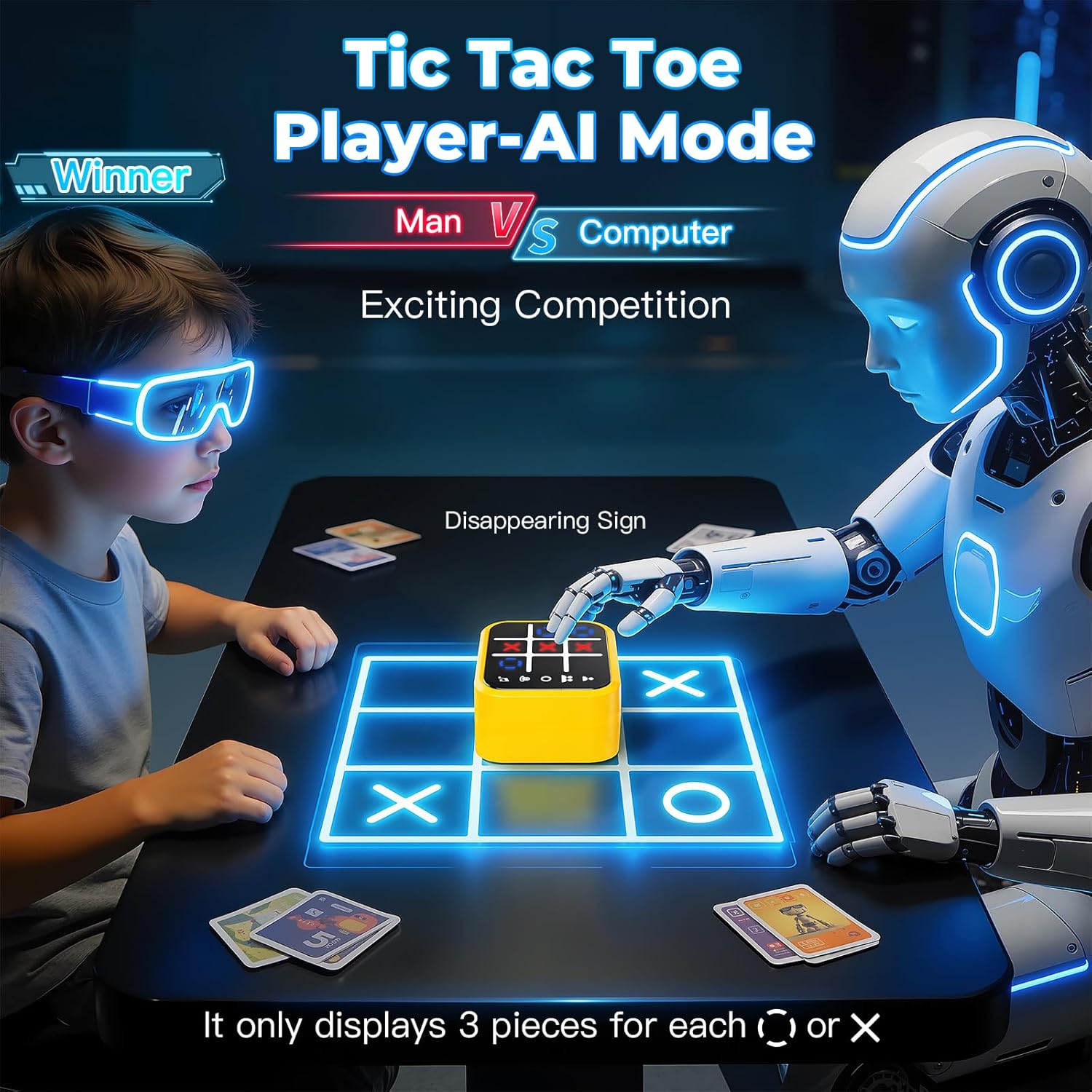Rechargeable Tic Tac Toe Game Box with 5 Fun Brain Memory Games, Electronic Touchscreen Handheld Game, Portable Digital Puzzle Board Travel Toy, Gifts Choice for Kids and Adults(Yellow)