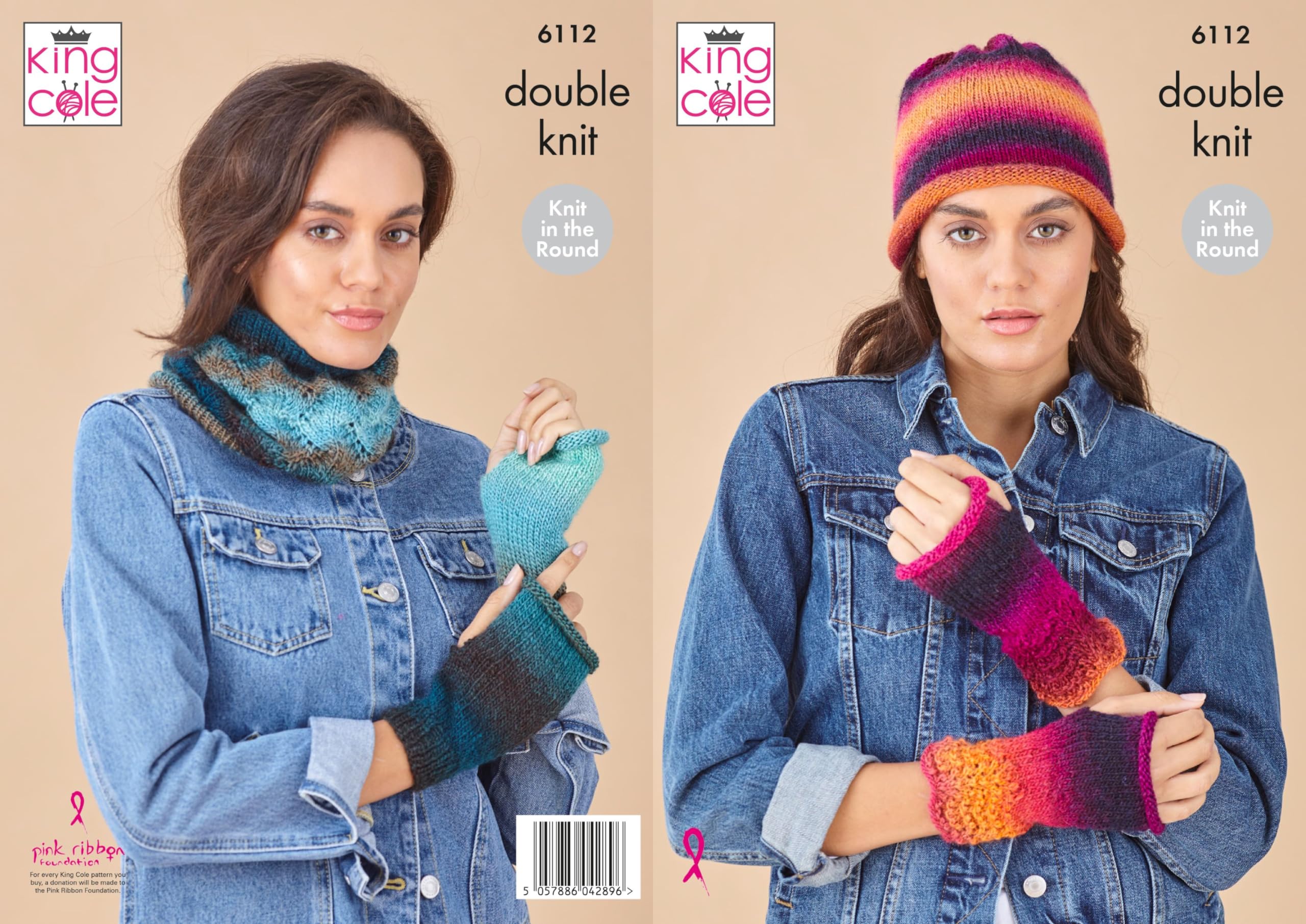 King Cole DK Knitting Pattern - 6112 Ladies Hat, Hand Warmers & Cowl