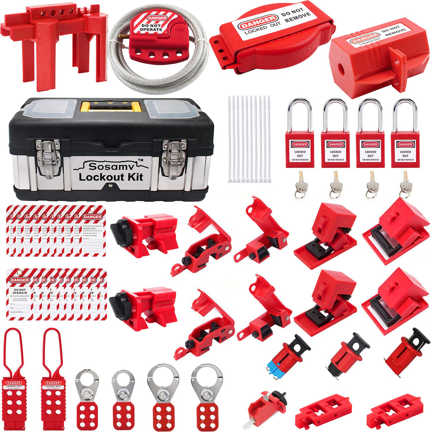 SOSAMV Lockout Tagout Kit Premium Quality Safety Padlocks, Haps