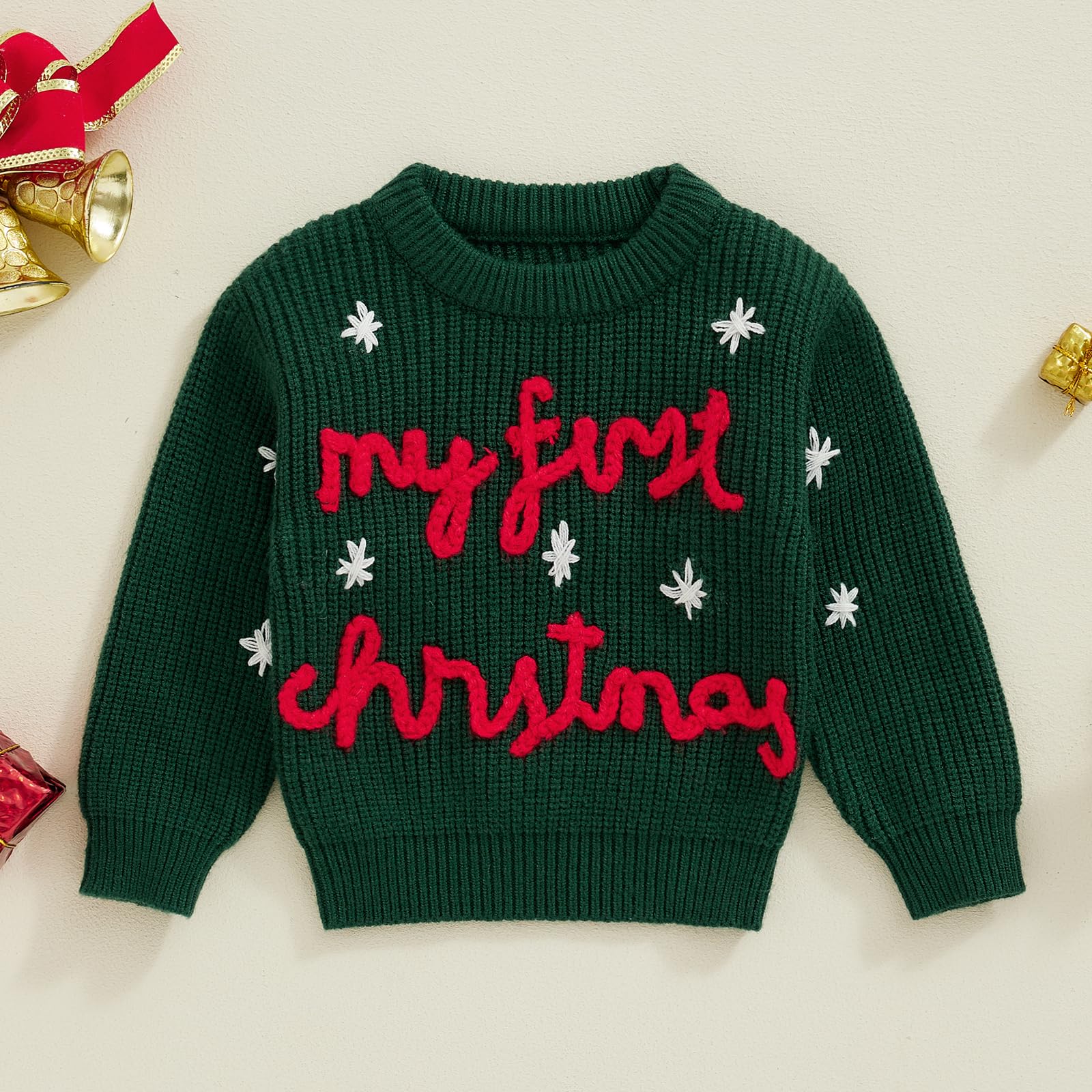 Geagodelia Maglione di Natale per Neonato Bambino Unisex Maglieria Natalizia a Maniche Lunghe in Cotone con Ricamo Regalo Bimbo Natale