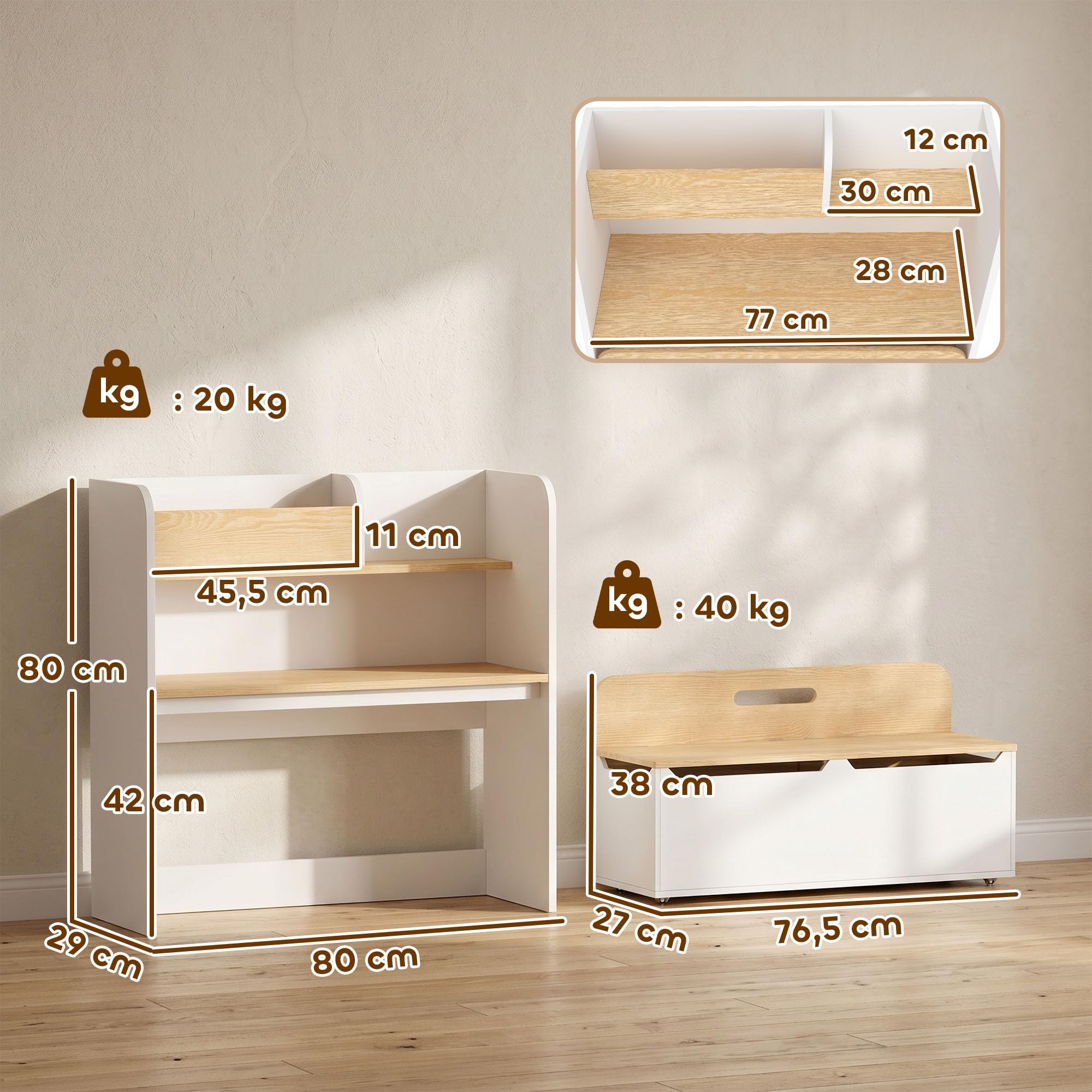 AIYAPLAY Bureau et Chaise pour Enfant 5 en 1 pour 3 à 8 Ans Blanc