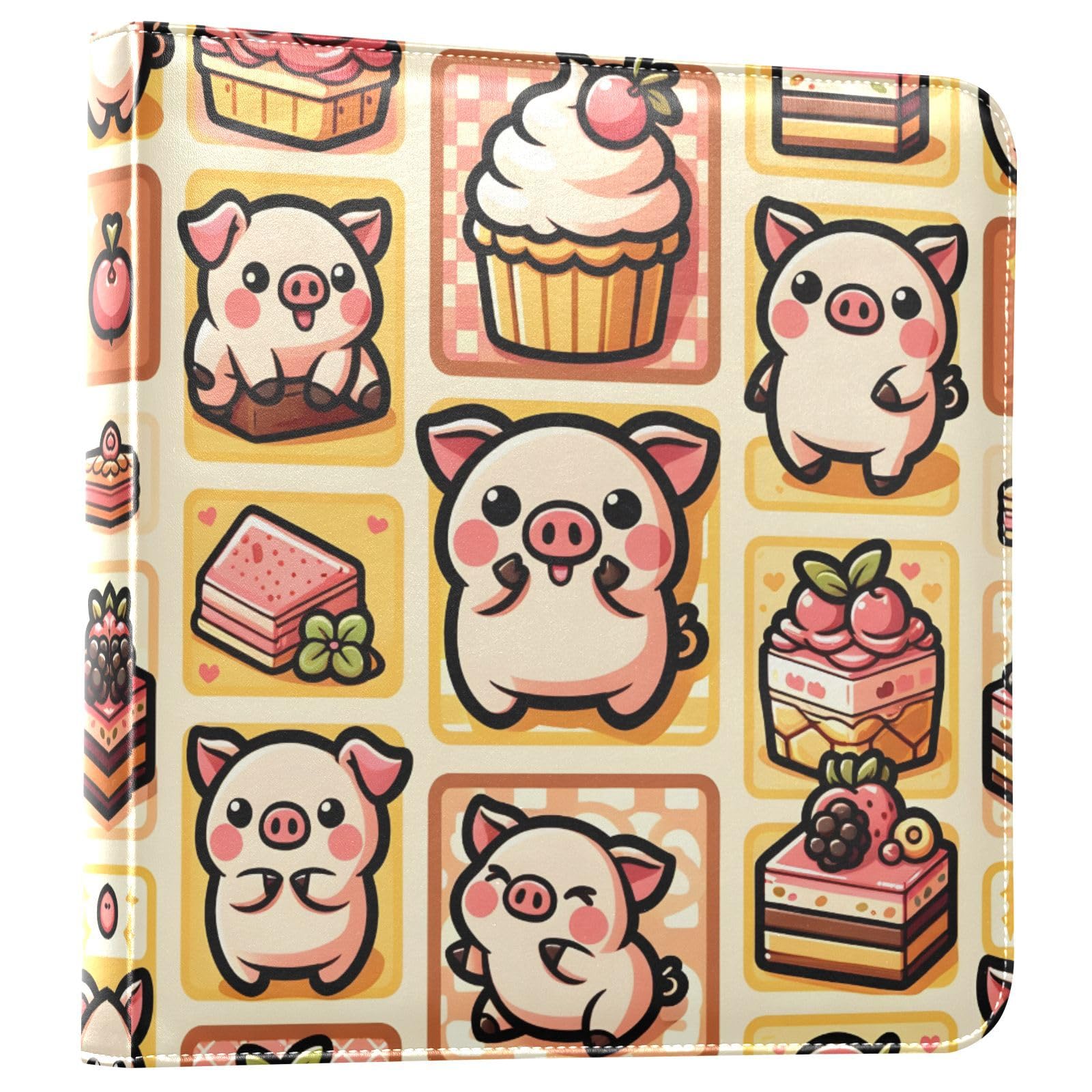 JIPONI Cute Pig Cake Large Photo Album, DIY Leather Cover Scrapbook Albums for 4x6 5x7 6x8 Pictures, Self Adhesive Memory Book for Wedding, Baby, Family