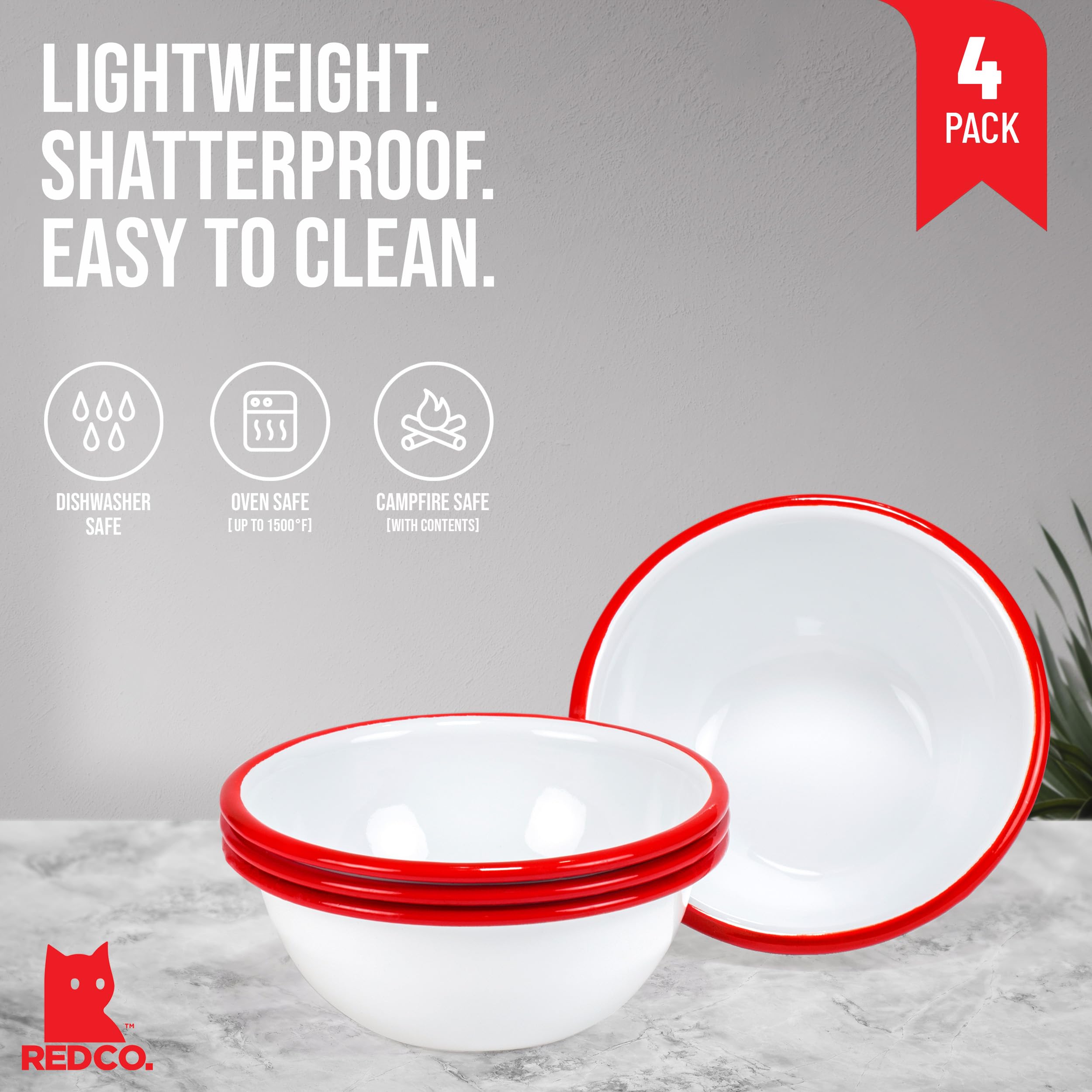 Amazon.com: Red Co. Set of 4 Enamelware Metal Classic 20 oz Round